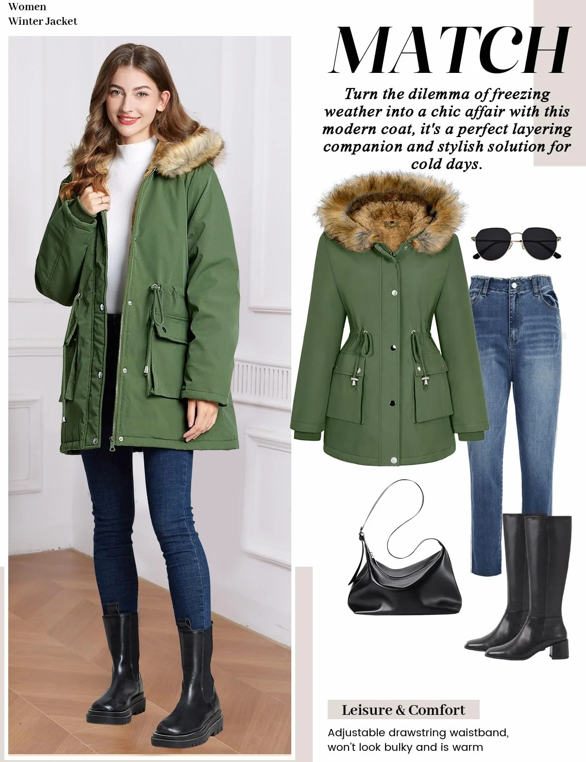 Xnova Abrigos Parka Mujer Invierno Forro Polar Chaquetas Impermeable Largo Chaquetones Térmica Cremallera Capucha Pelo Sintético Cazadora Cálido Gruesa