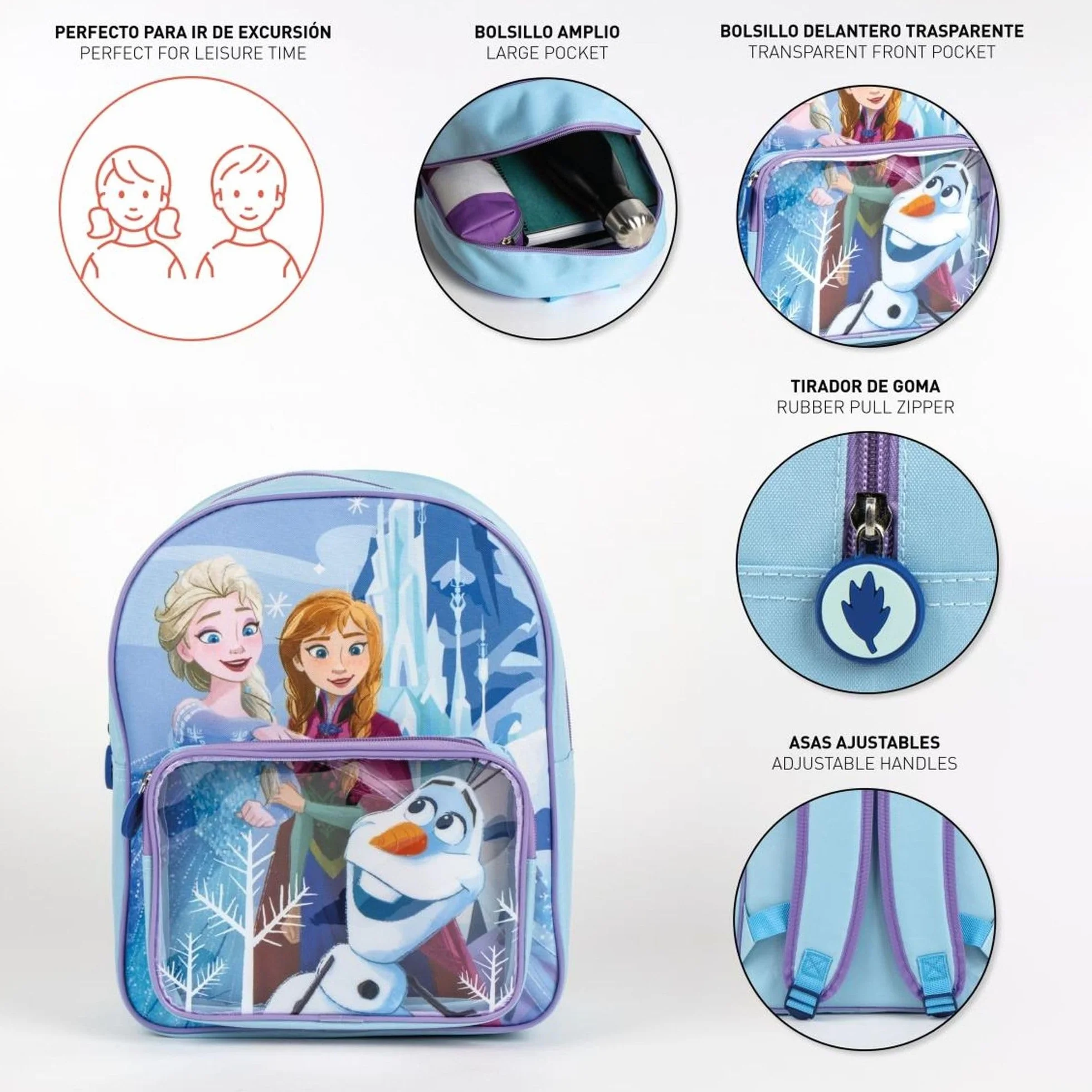 Mochila Frozen Elsa Anna y Olaf Original Disney con Diseño de Invierno y Personajes | Mochila Frozen Infantil Grande Preescolar Primaria Niñas Ligera y Resistente