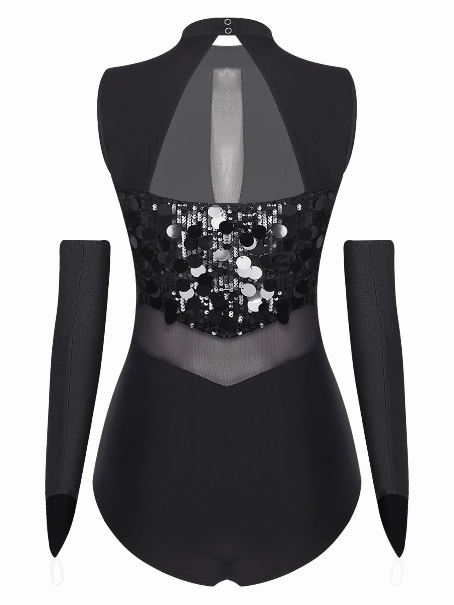 Aislor Leotardo De Danza Gimnasia Con Lentejuelas Brillantes Body Sin Mangas Malla Transparente Baile Latino Cha-cha