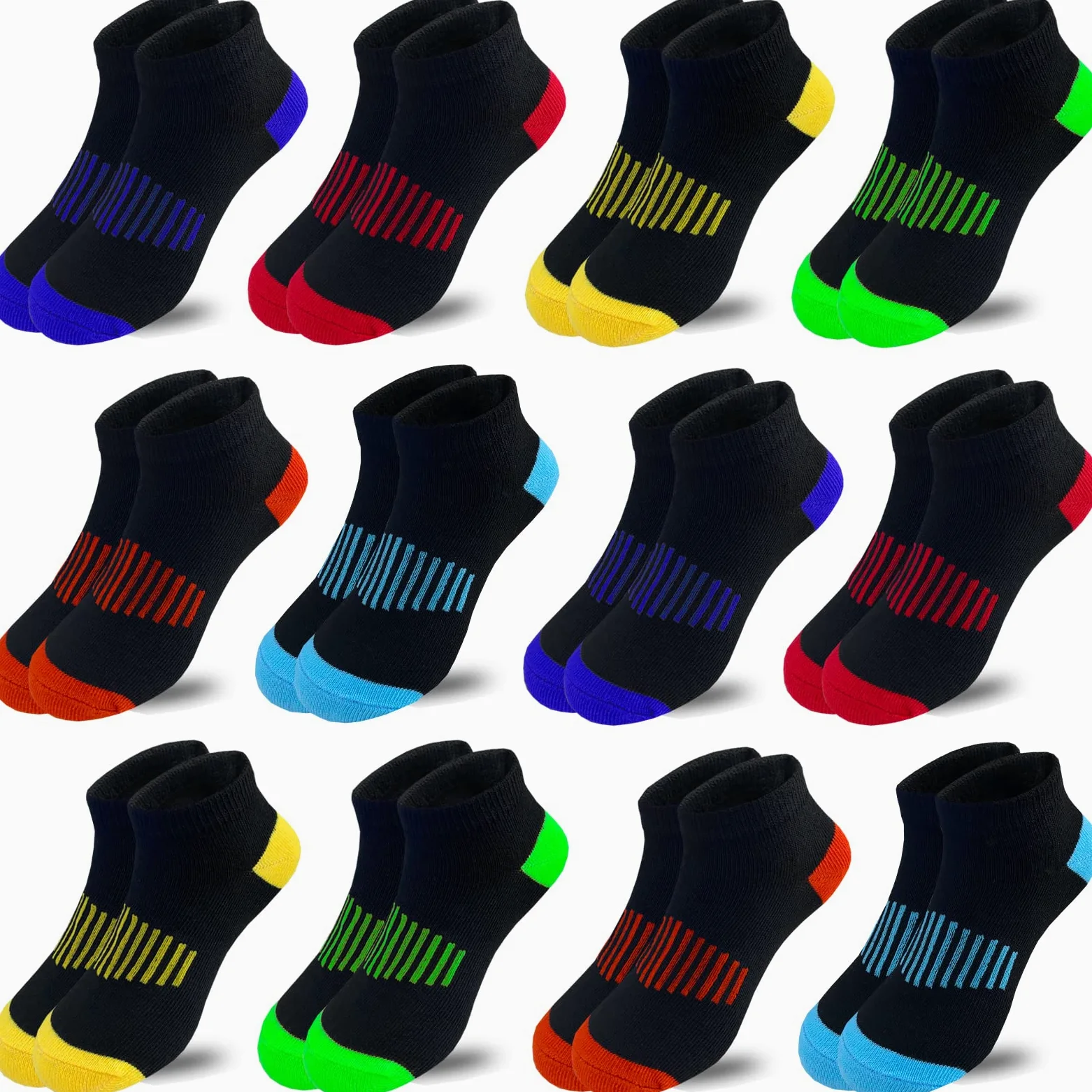 12 pares de calcetines deportivos de algodón para niños, medio acolchado, corte bajo
