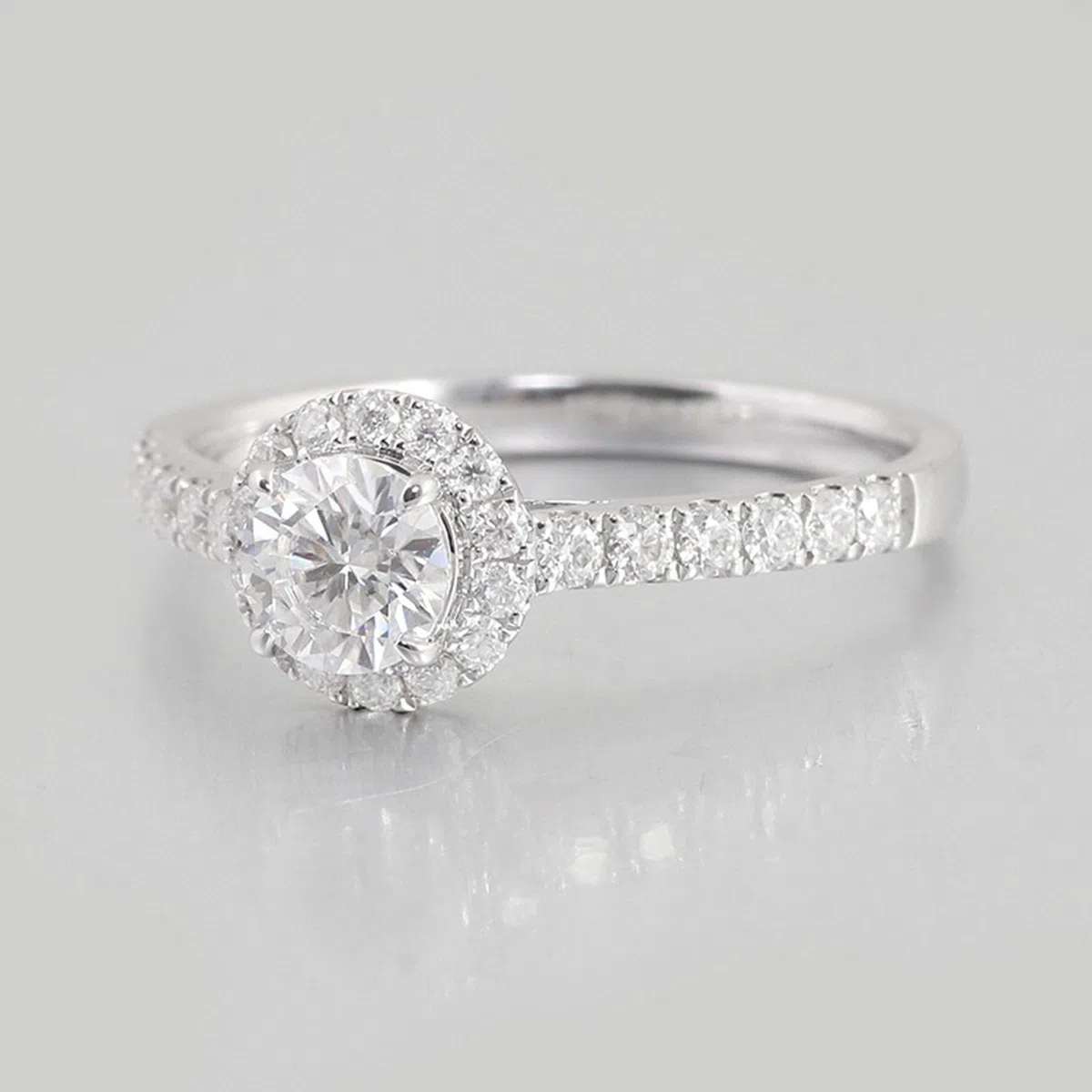 Anillo de oro blanco de 18 quilates, 1/2/3 quilates, forma redonda, moissanita blanca, anillos de compromiso para mujer