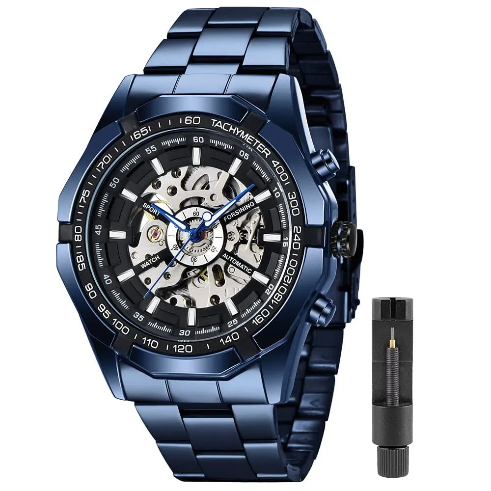 Acero inoxidable impermeable para hombre esqueleto relojes Top marca lujo transparente deporte mecánico