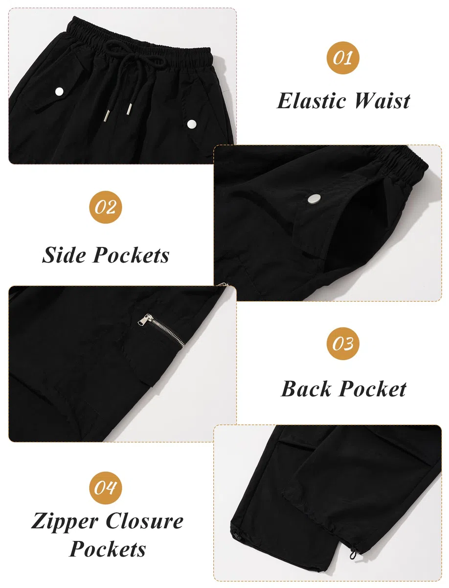 Maeau Meau - Pantalones cargo para niñas, cintura elástica alta, con cordón, pantalones holgados con múltiples bolsillos, ropa de calle casual, pantalones cargo de secado rápido para deportes casuales