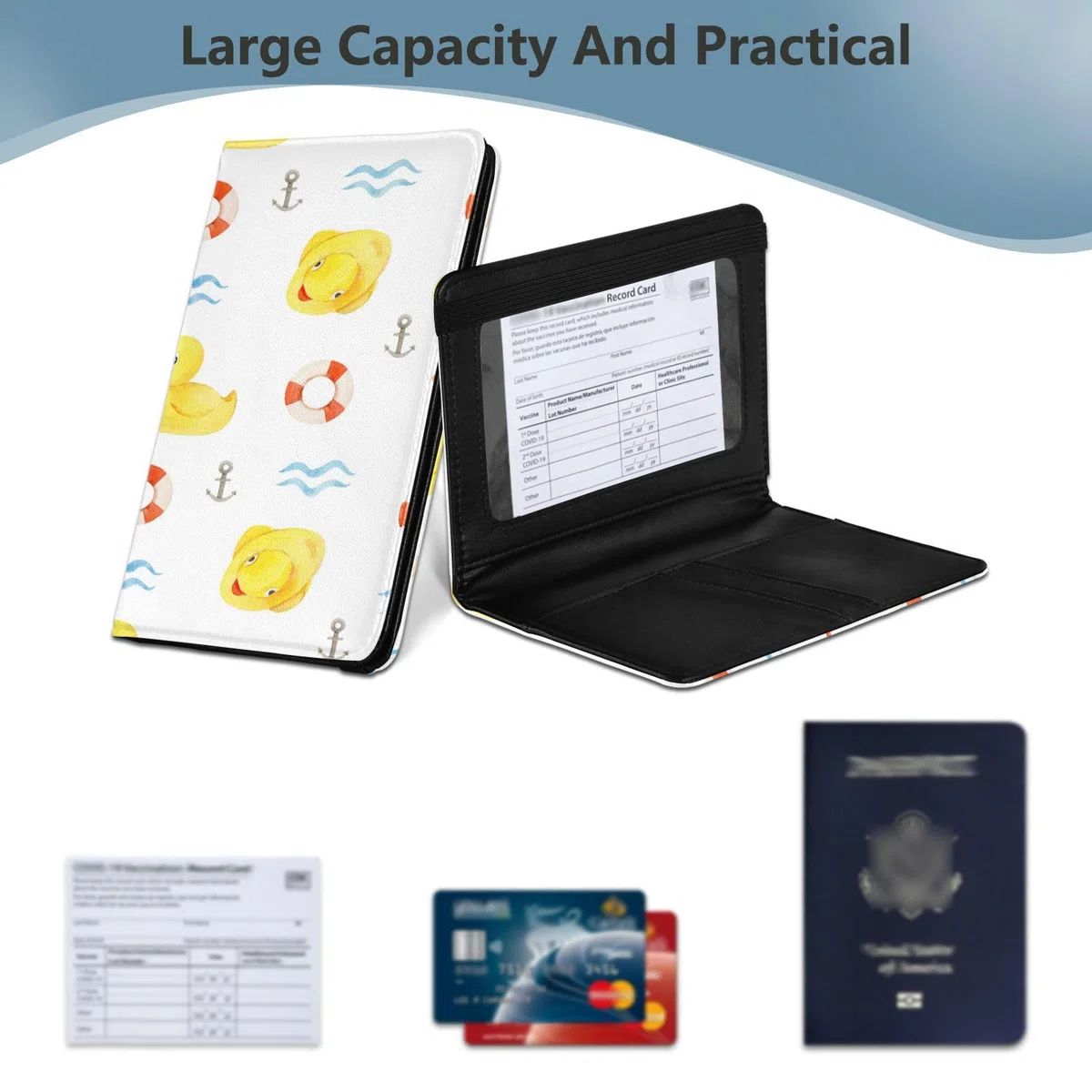 Funda de cuero para pasaporte, ligera, para mujeres, hombres, organizador de documentos familiares, accesorios de viaje, sin costuras, lindos patos amarillos de goma,