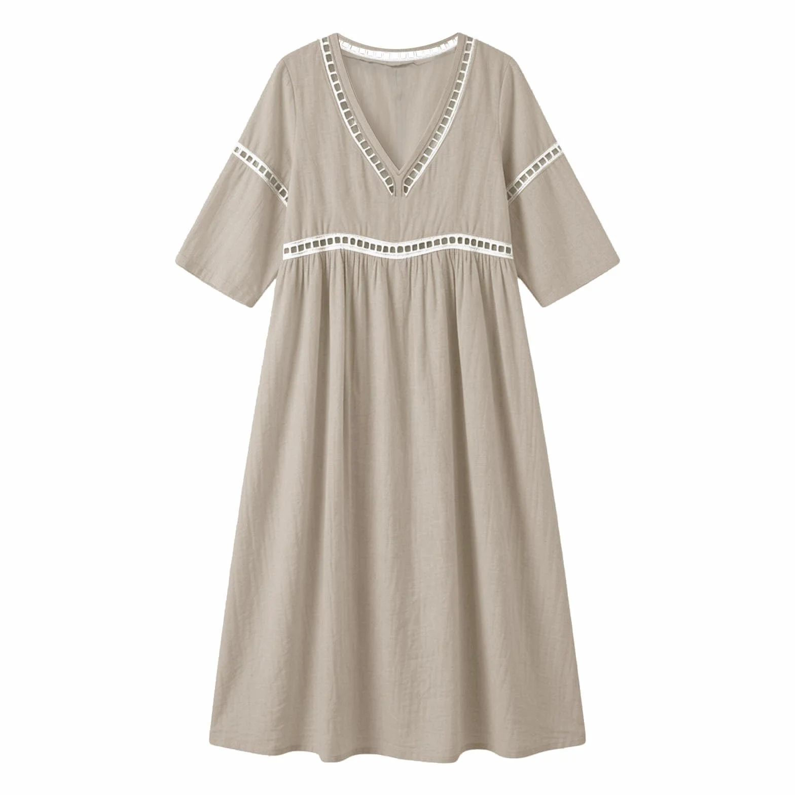 Vestido de Lino Manga Corta Midi para Mujer Algodón Casual Ligero Playa Vacaciones