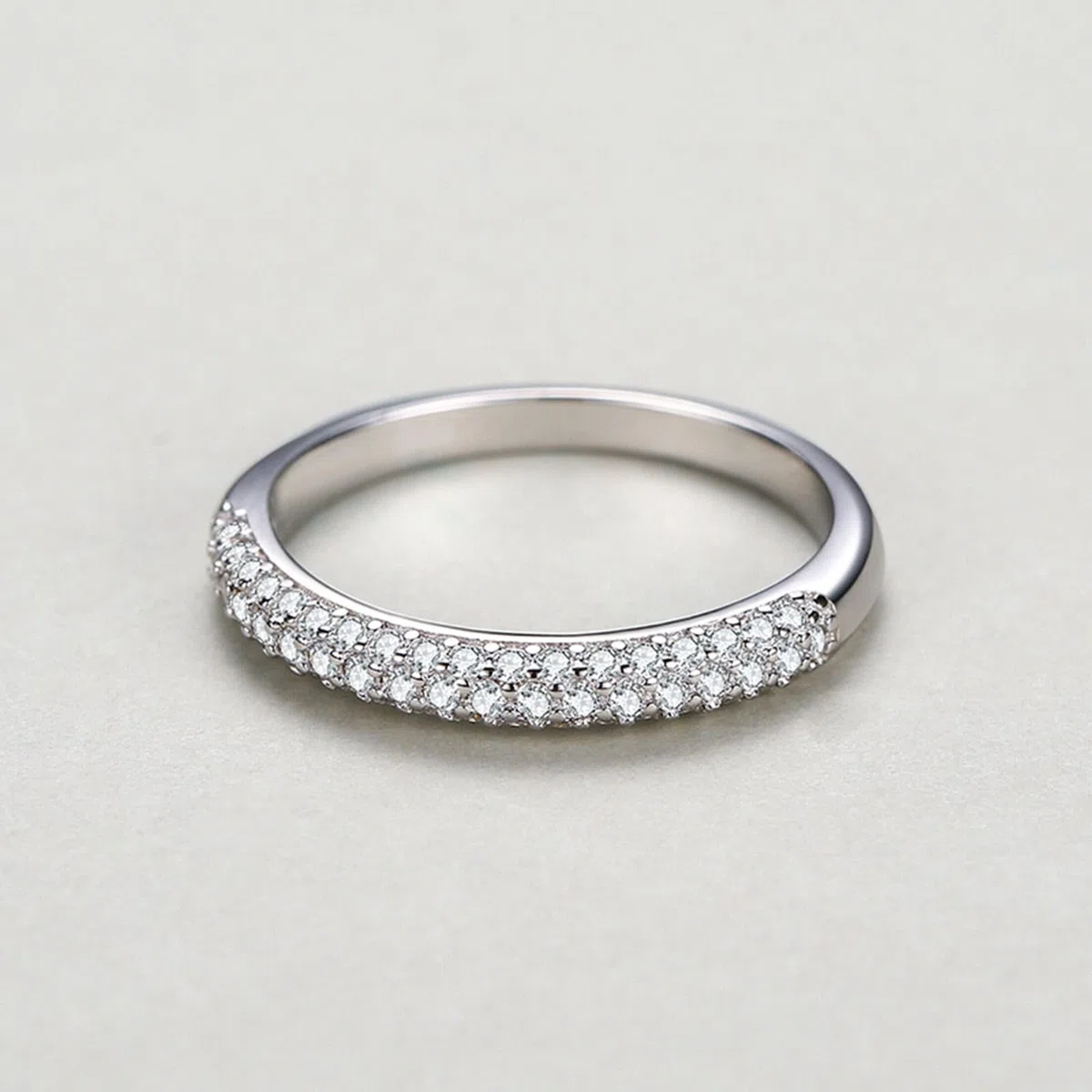 Anillo de oro blanco de 9 K/14 K/18 K, doble fila, anillo solitario con moissanita, joyas de oro auténtico, Au 375/585/750, oro blanco, talla 47-65