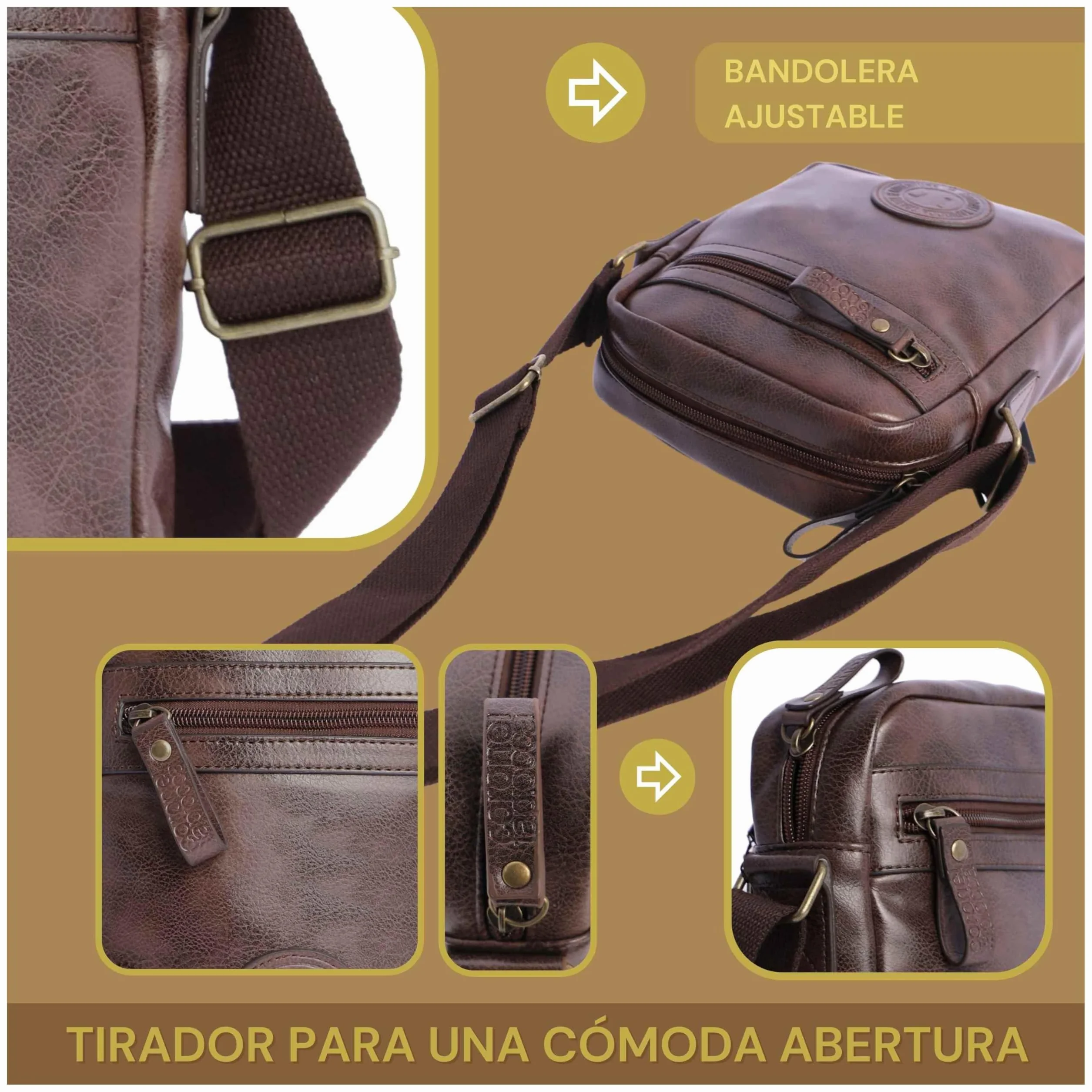 Coronel Tapioca - Bandoleras Hombre - Bolso Hombre - Bolso hombre bandolera - Bolso Bandolera hombre - Bandolera piel hombre para uso diario, casual, viaje o negocios