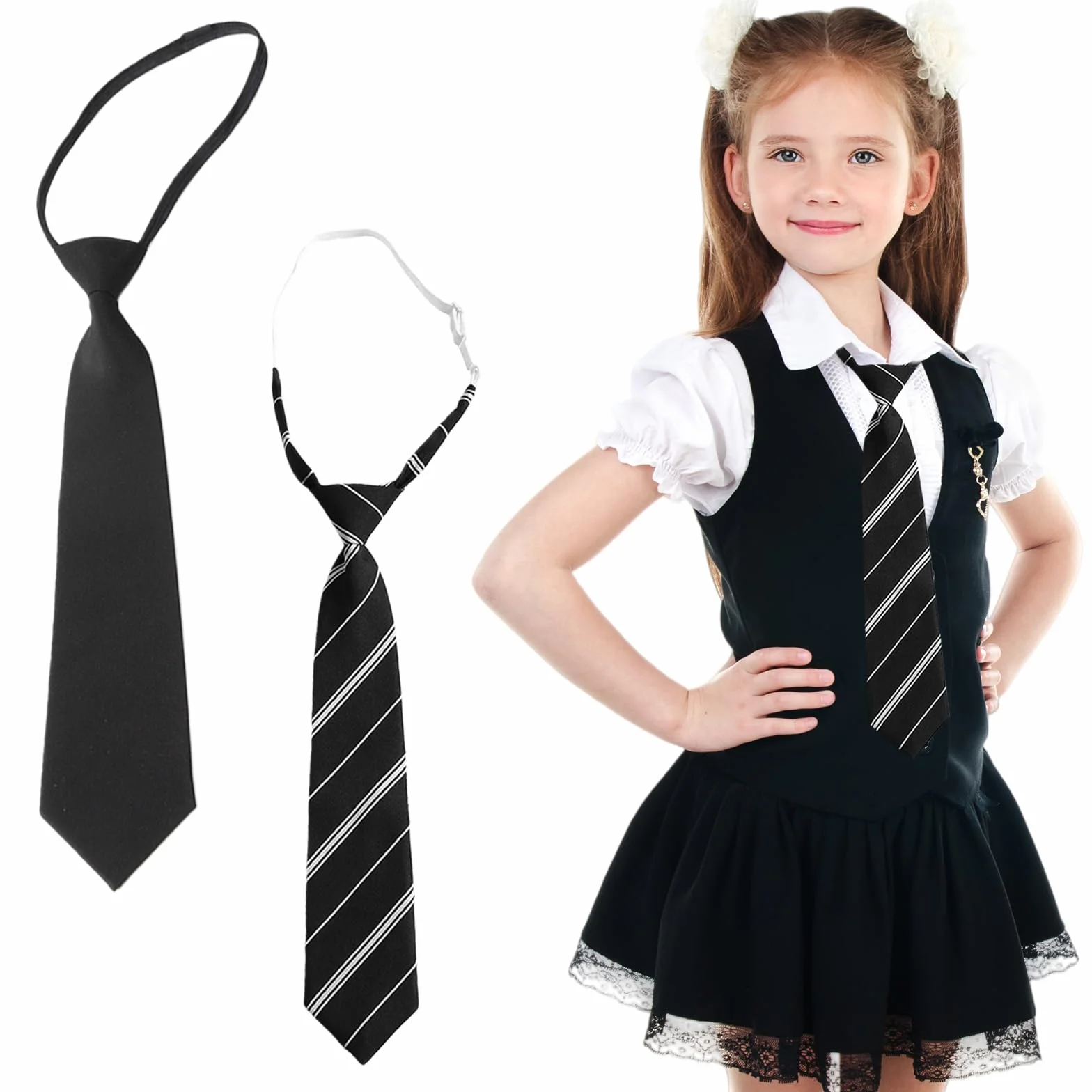 Corbata para niños de 2 piezas, lazo ajustable, negra, elegante, disfraz