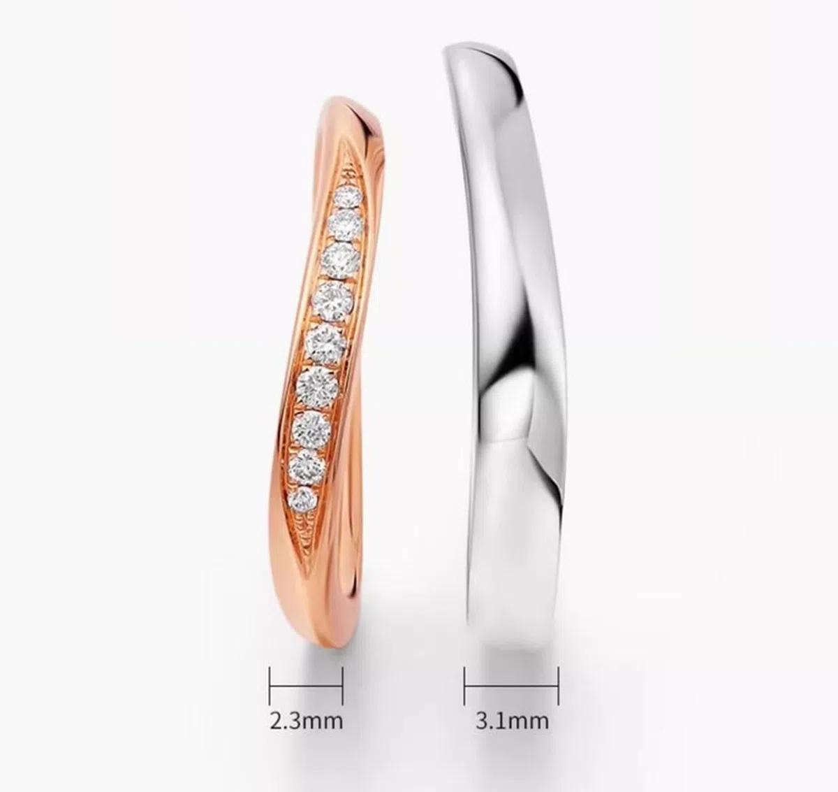 Anillos de boda de oro blanco de 9 K, simples alianzas de boda 375 de oro auténtico, sin piedras preciosas, 3,1 mm, para hombres, talla 52 (16,6)