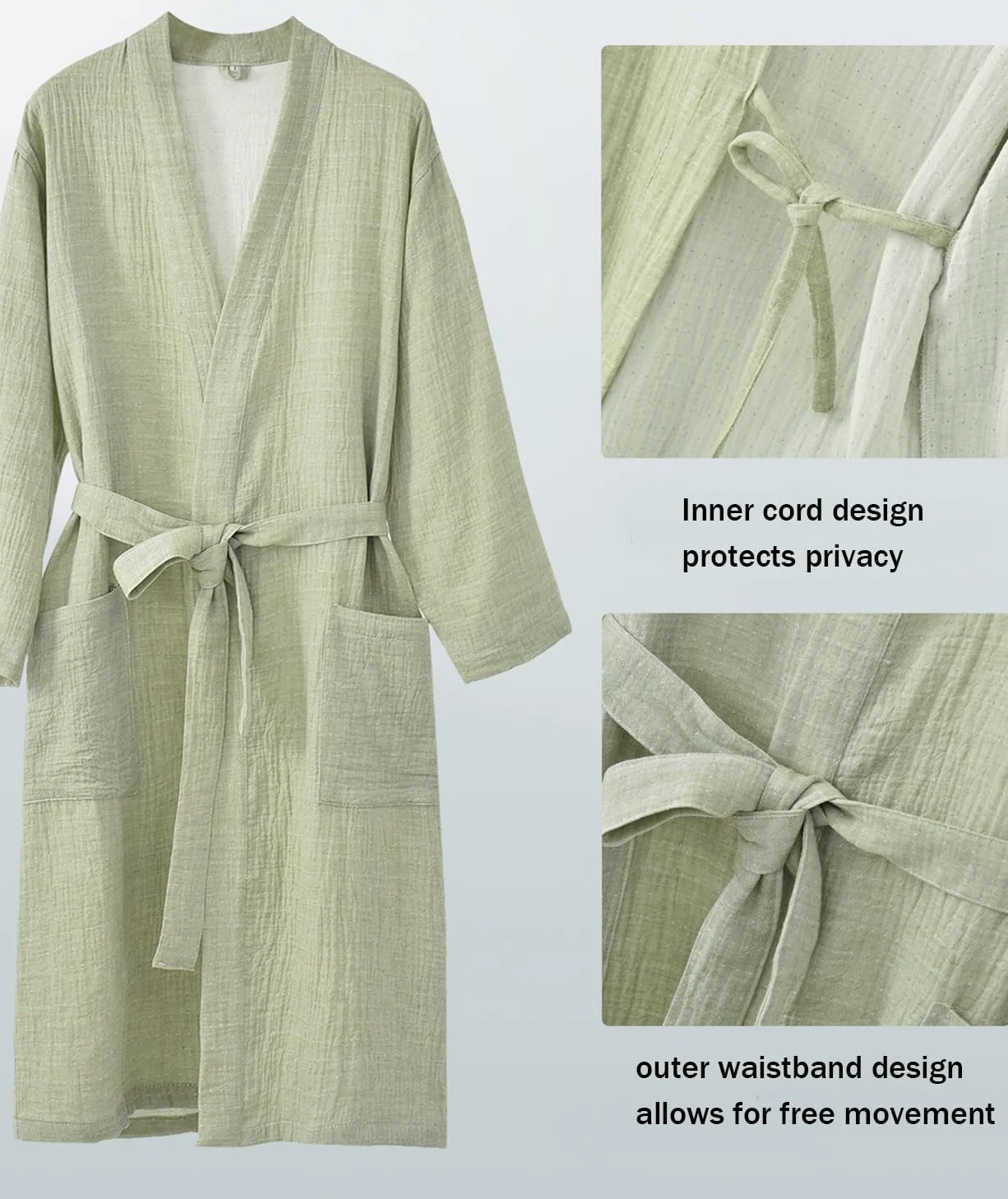 Bata unisex de gasa 100% algodón Bata de baño tipo kimono ligera de hilo teñido Ropa de dormir absorbente de muselina para spa para mujer