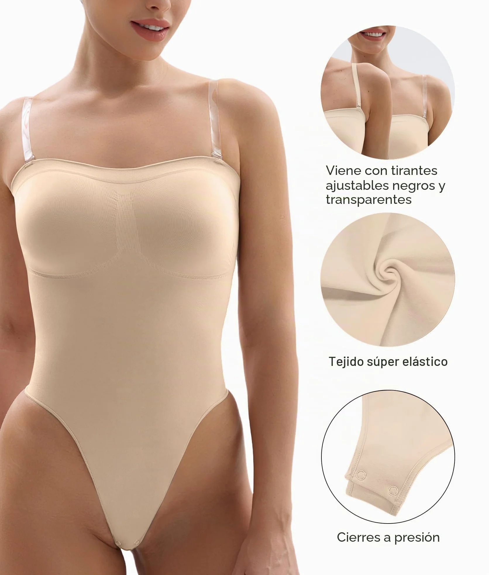 SHAPERX Body Reductor Mujer Sin Tirantes Bodies Moldeadores Adelgazante Shapewear Bodysuit Control de Abdomen Body Shaper Tanga Posparto, UK-SZ5216-Beige-2XL/3XL