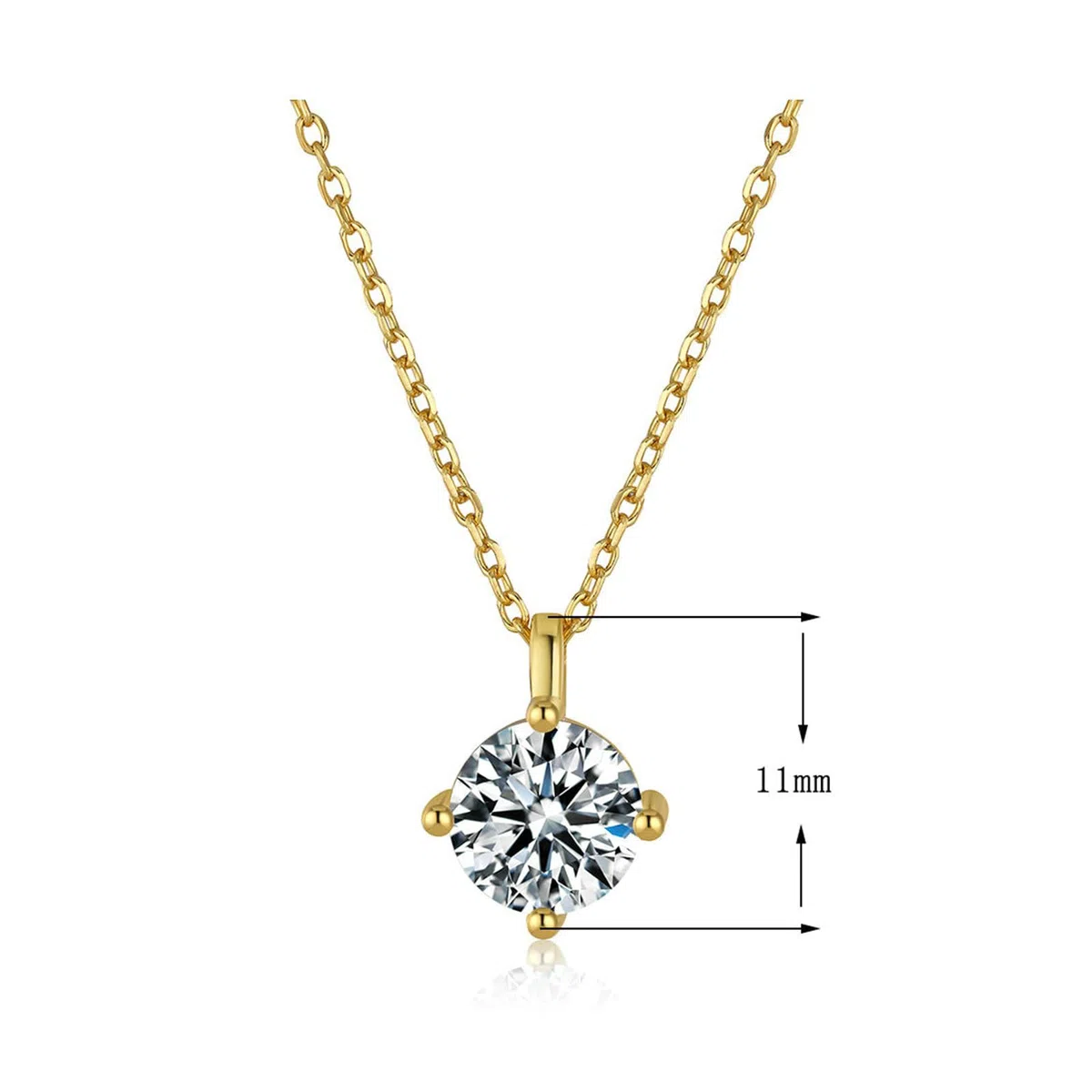 Collar solitario de oro de 4 puntas de 9/14/18 quilates para mujer, collar con colgante redondo de moissanita de 1 quilate, oro real