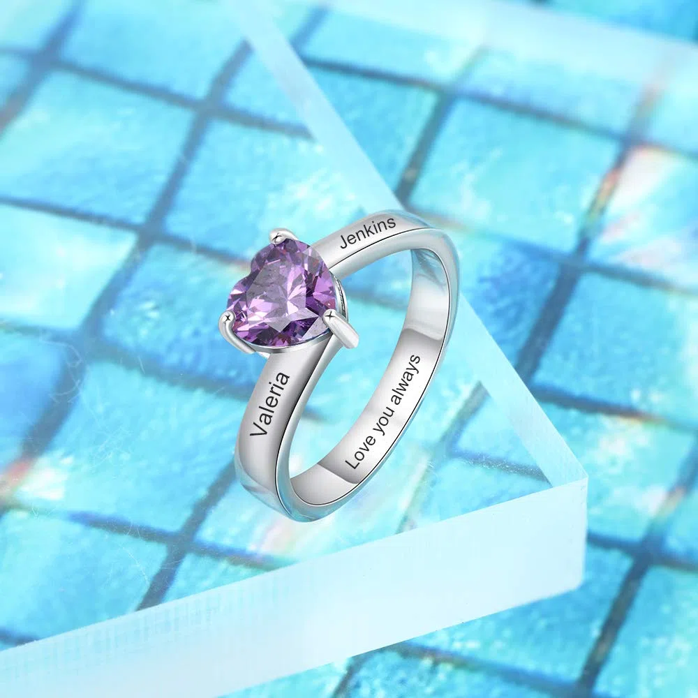 kaululu Anillos Mujer Personalizado con Simulada Piedra 2 Nombres Grabados para Madre, Hija - Joyería Cumpleaños con Grabado Nombre para Mamá Familia