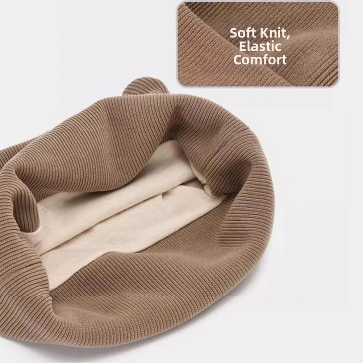 Gorros de punto para mujer de invierno forro polar, gorro fino hombre diseño orejas gato, 54-59 cm