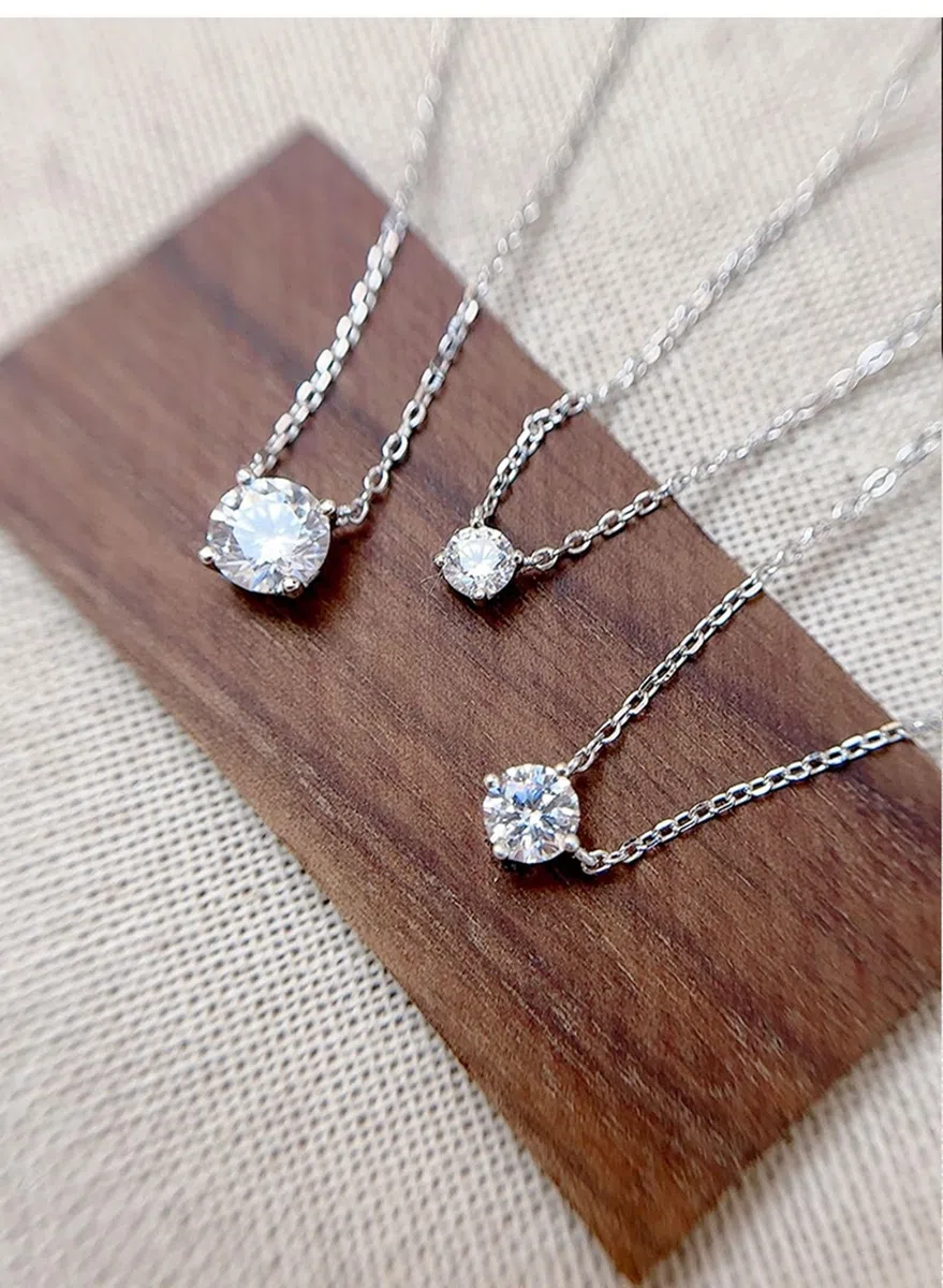 Wycian Collares de moissanita para mujer, collar con colgante para mujer, 4 puntas, 4 mm, 5 mm, 6,5 mm, solitario de 0,3 quilates, moissanita de 9 quilates, 14 quilates, oro blanco de 18 quilates, 45