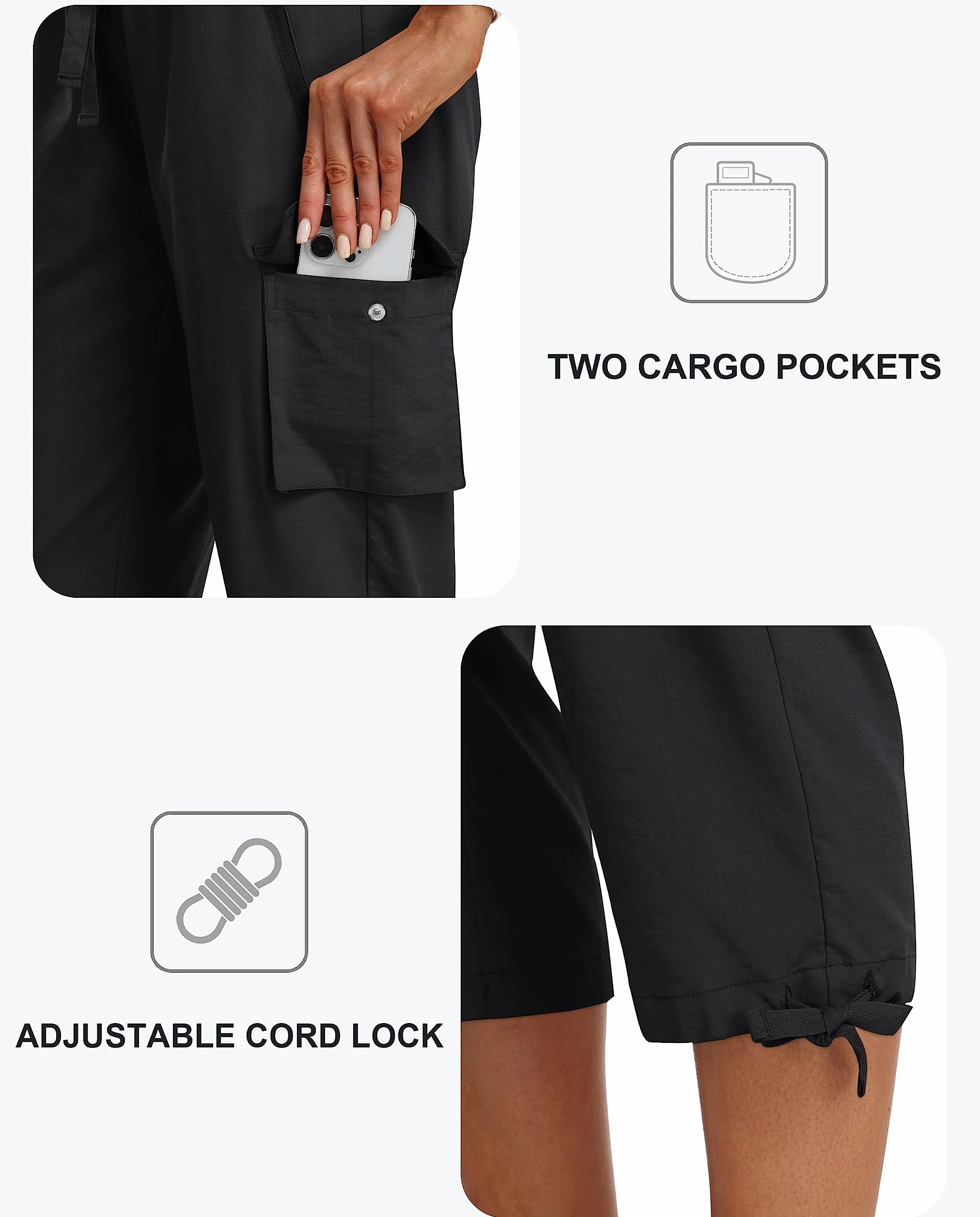 MoFiz Pantalones Cargo Mujer Capri 3/4 Largo Ligero Verano Outdoor Senderismo Transpirable Bolsillo Cremallera