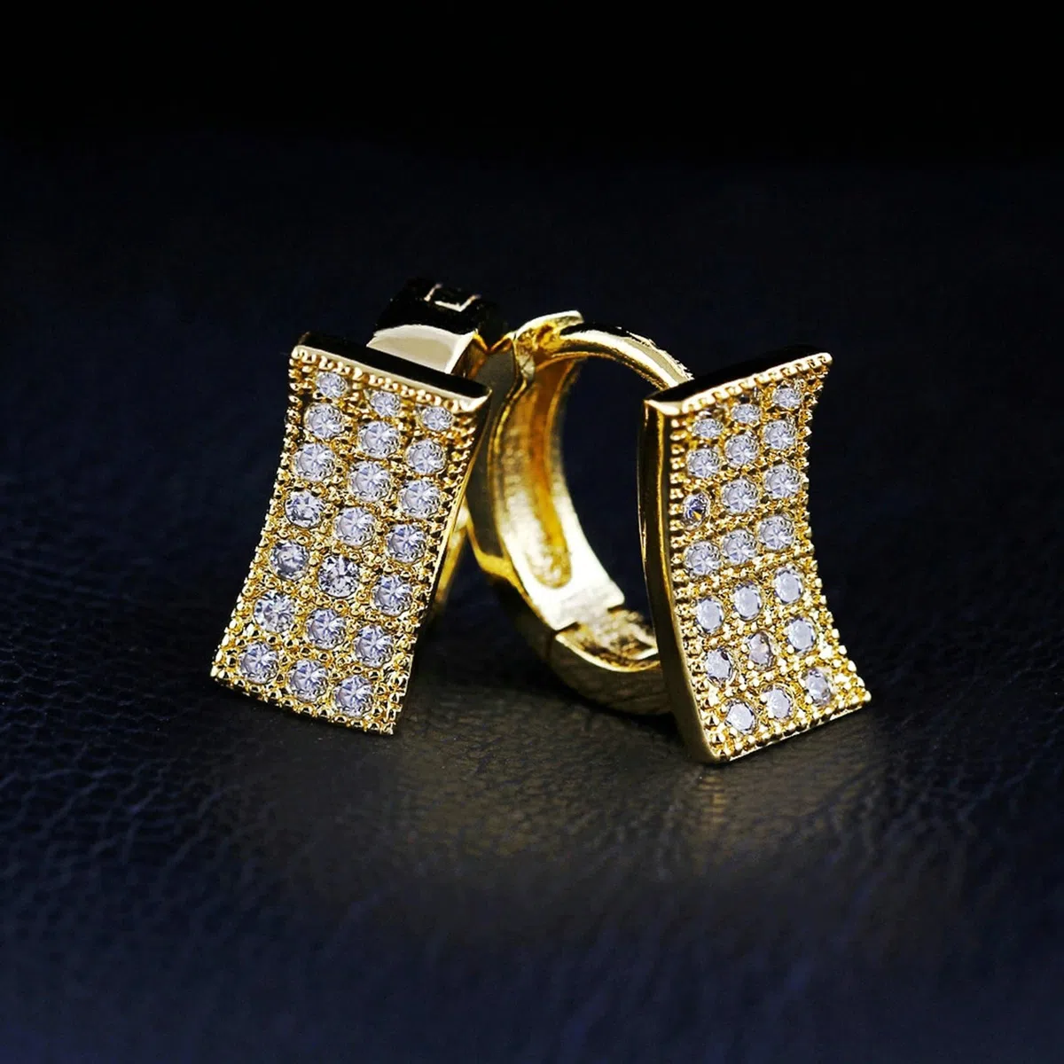 Pendientes de aro de oro 750, elegantes pendientes para mujer, diseño geométrico con moissanita, pendientes de cumpleaños para novia, oro amarillo