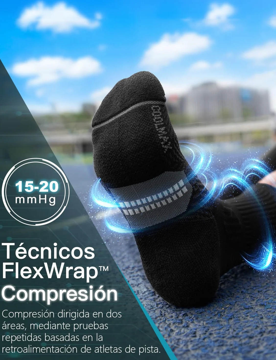 Calcetines de Compresión para Correr Fibra de Bambú Coolmax Transpirables Anti-ampollas Acolchados