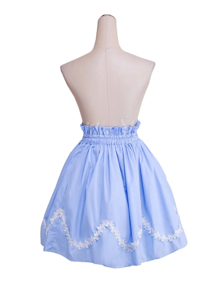 Antaina Azul Volantes Encaje Cute Kawaii Retro Victoriana Lolita Longitud de la Rodilla Midi Plisada Falda