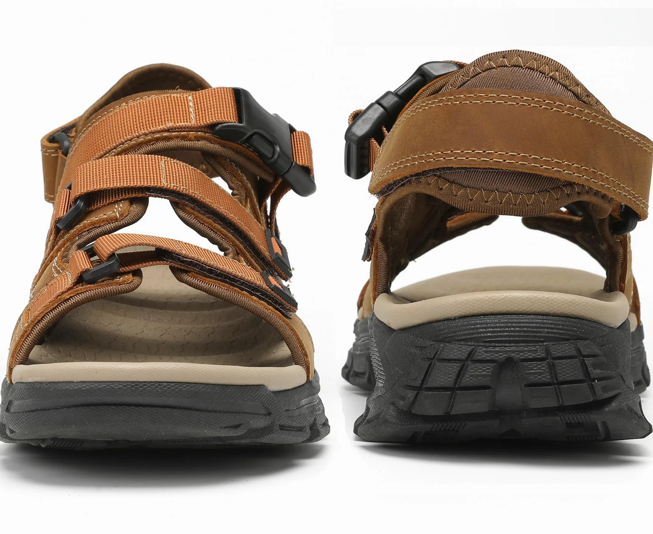 Sandalias Trekking Hombres Deportivas Verano Exterior Senderismo Zapatos con Punta Abierta Cuero Sandalias de Playa