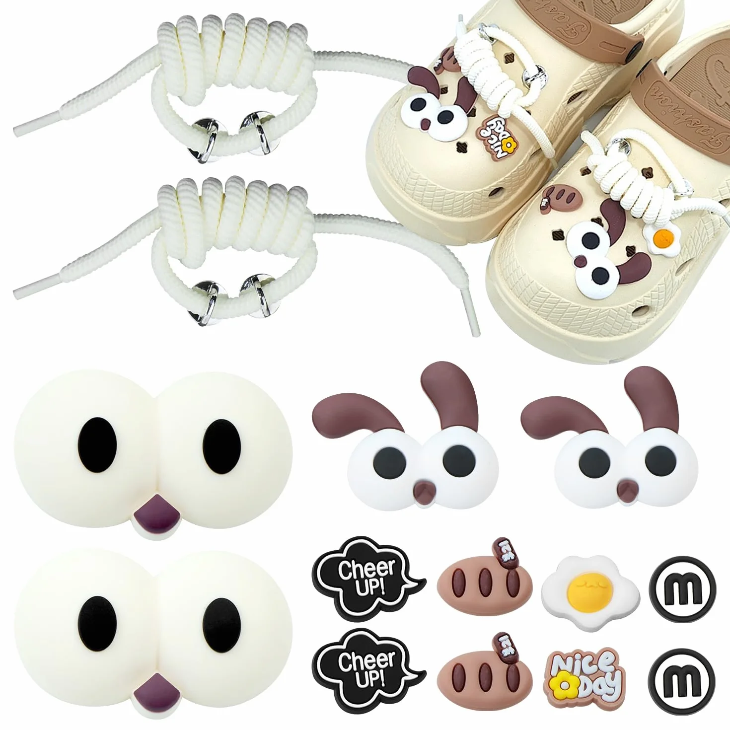 Adornos Zapatos, Shoe Charms, Encantos de Zapatos de PVC, Decoración de Zapatos Dibujos Animados Ojos Grandes 3D para Niños y Adultos, 14 Piezas Pins para Crocs, Bolsos, Pulseras