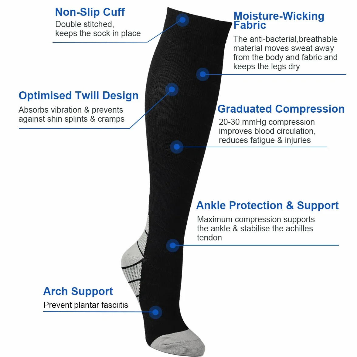 Calcetines de Compresión 3 Pares para Hombres y Mujeres Running Deporte