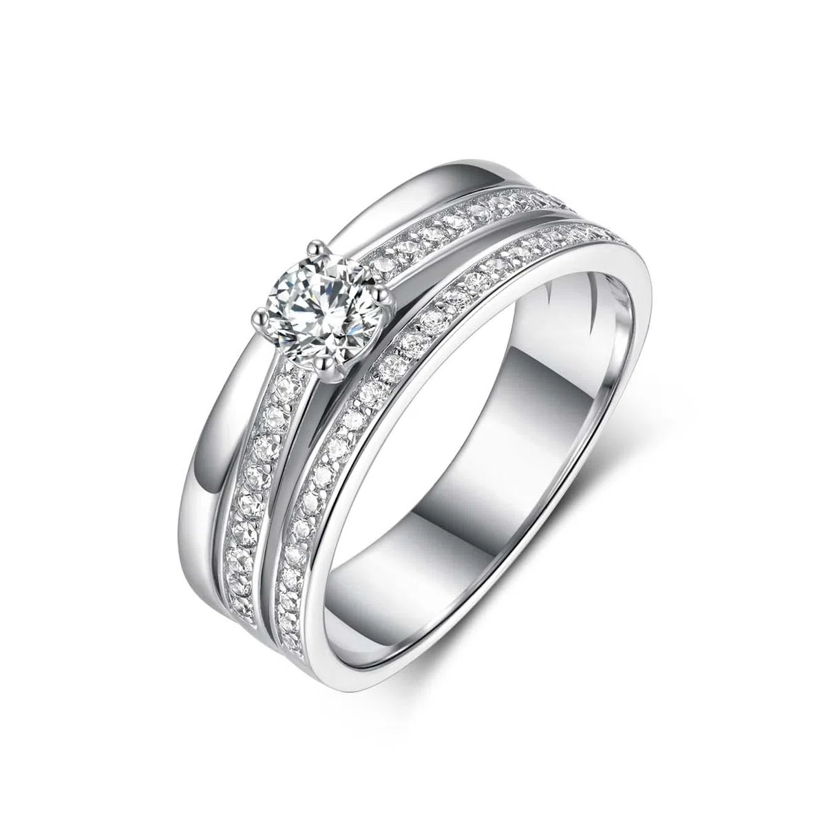 Anillos de oro blanco elegantes, 0,5 ct Moissanite, anillos de compromiso, anillos de boda de oro real para mujer