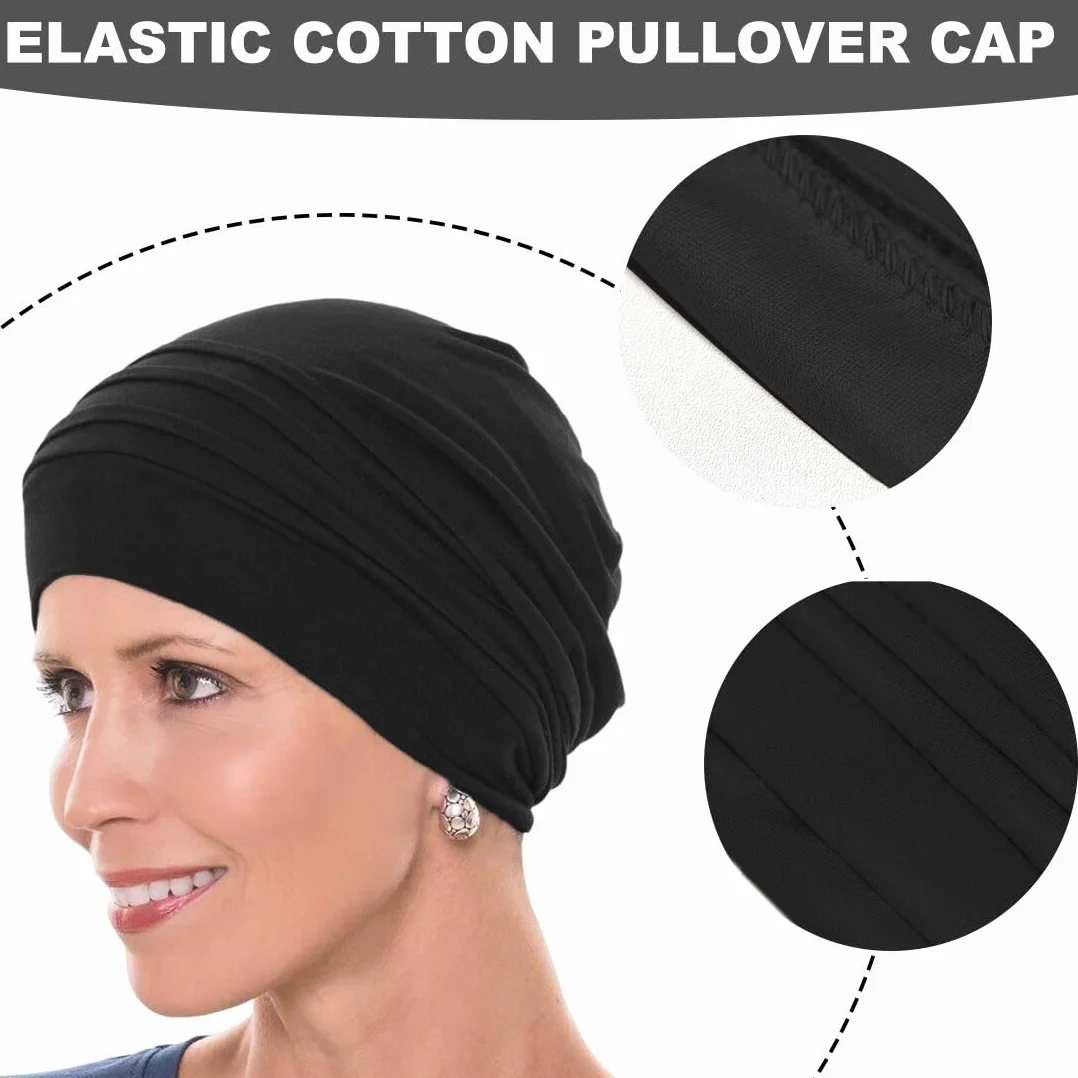 Gorros de punto para mujer, pañuelo turbante elástico verano quimioterapia hiyab (negro)