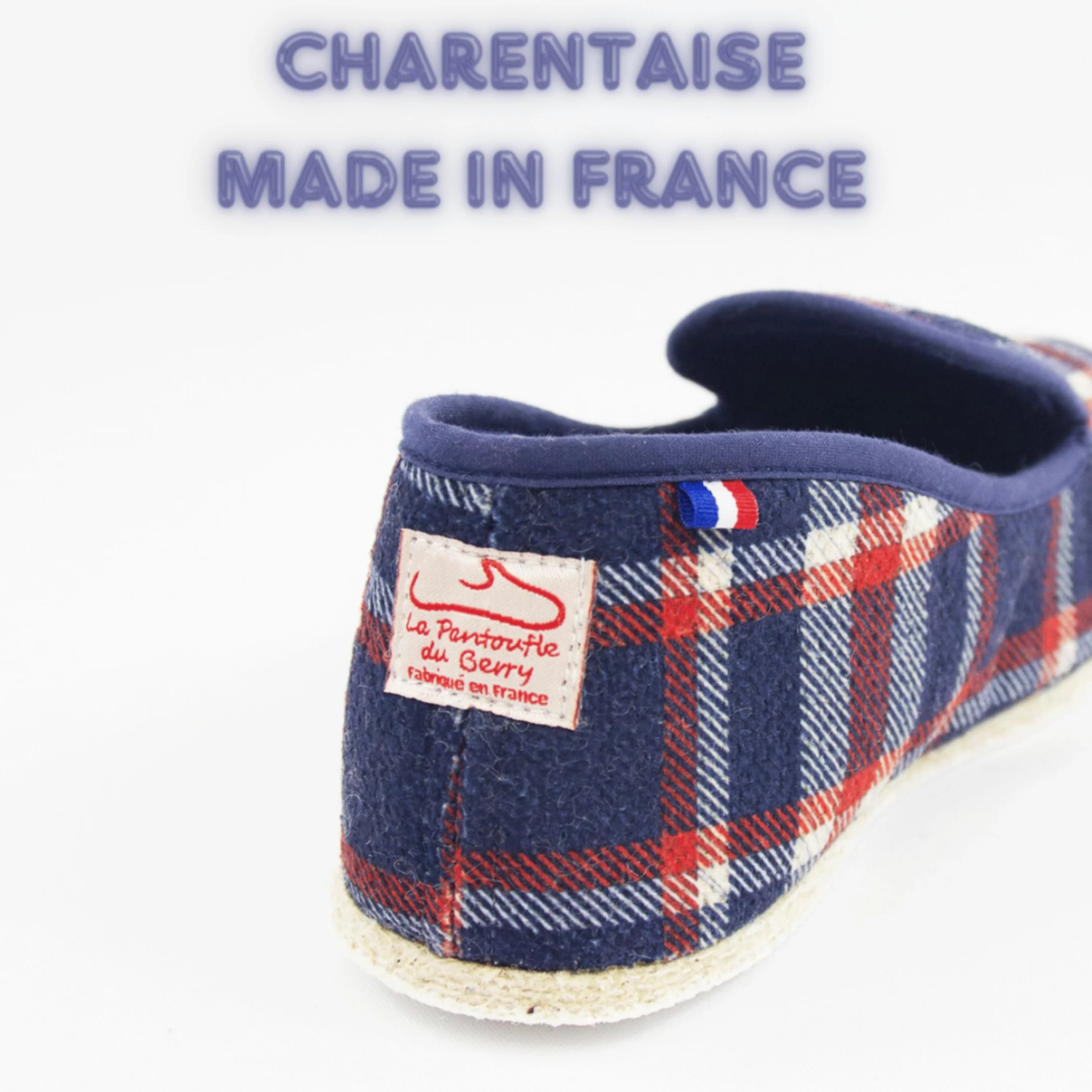 Charentaises Verano Mixto Made in France Talla 36 a 53 - Charentaise Cómodo Ligero Interior/Exterior, Suela Antideslizante Fieltro, - Zapatillas cálidas - Algodón/Lana, Charentaise Azul/Rojo/Blanco