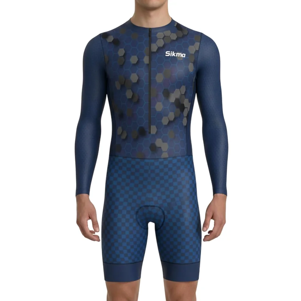 Sikma Traje de ciclismo para hombre, manga completa, acolchado de gel, aerodinámico, trisuit, triatlón sublimado