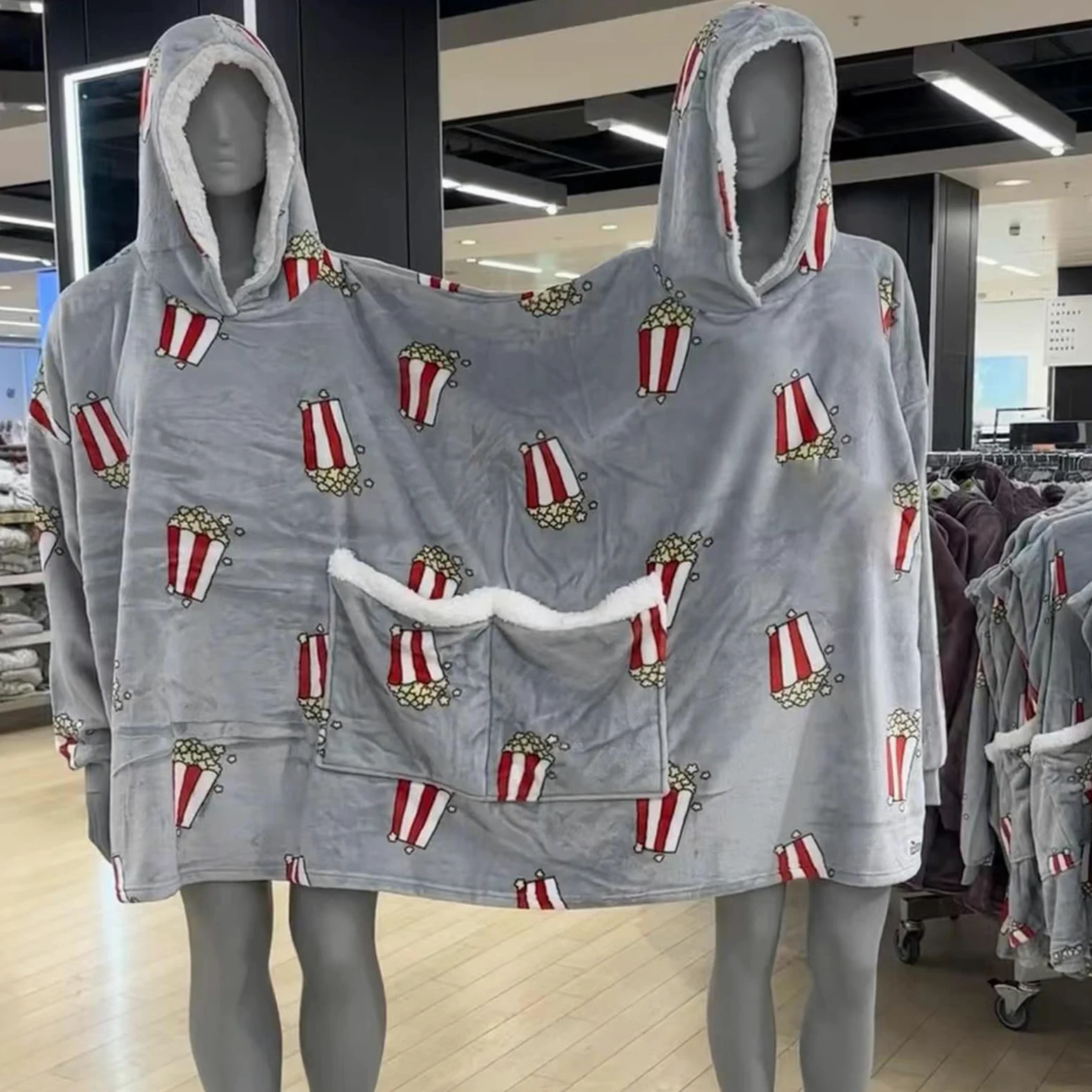 Pijamas Dobles de Franela para Parejas, Pijamas Creativos con Capucha Gruesa, Ropa Cómoda para el Hogar con Bolsillos, Gris, One Size