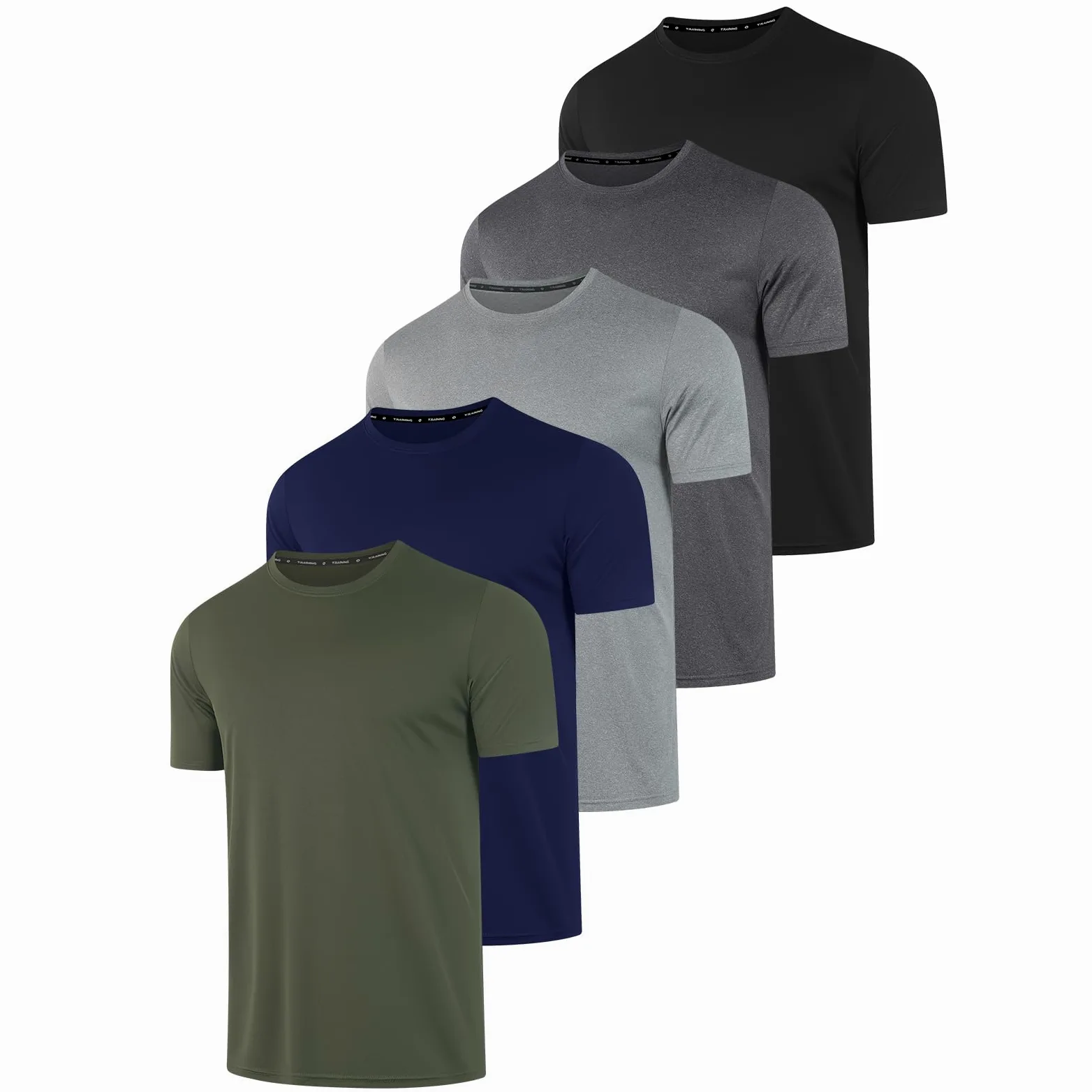 Paquete de 5 camisetas de entrenamiento para hombre, camisetas de secado rápido, protección solar UPF 50+, camisetas atléticas de manga corta, camisetas ligeras de verano