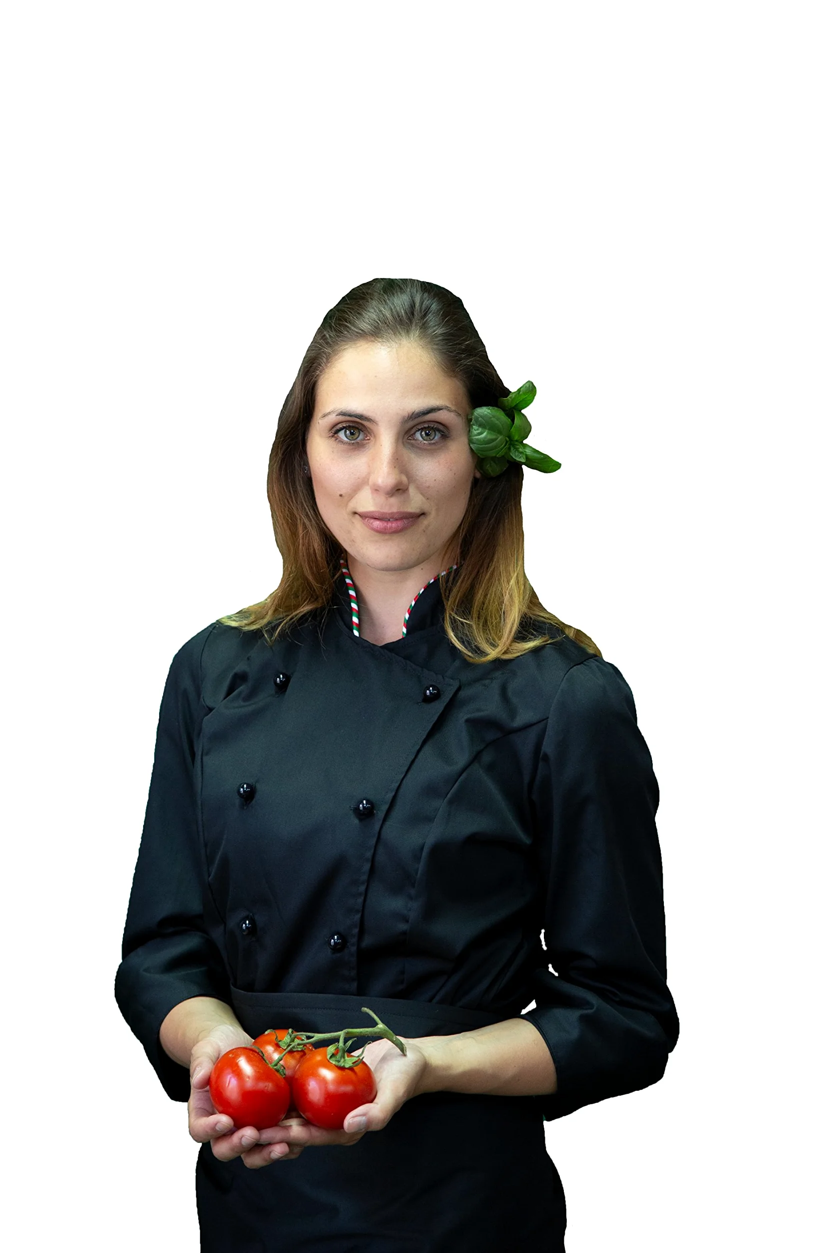 Bordado gratuito – Conjunto de cocinero de cocina – Negro y Tricolor – Uniforme Chef Mujer – Pantalón, chaqueta y delantal – Fabricado en Italia Negro E Tricolor Mujer L