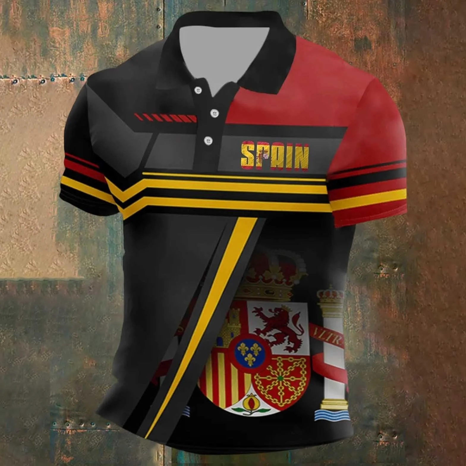 Camiseta de fútbol retro para hombre con bandera de España bordada, algodón suave transpirable, rojo y amarillo