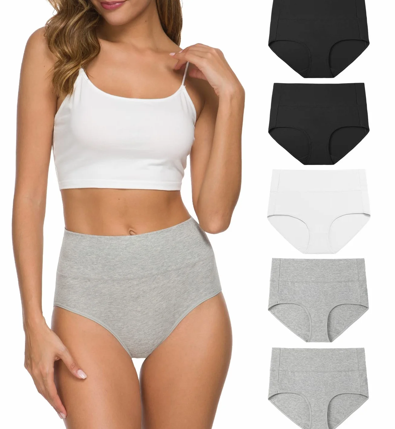 Wealurre Bragas de algodón de cintura alta para mujer, ropa interior con sección C, ropa interior para mujer, cobertura completa, bragas con control de abdomen, paquete múltiple de 5