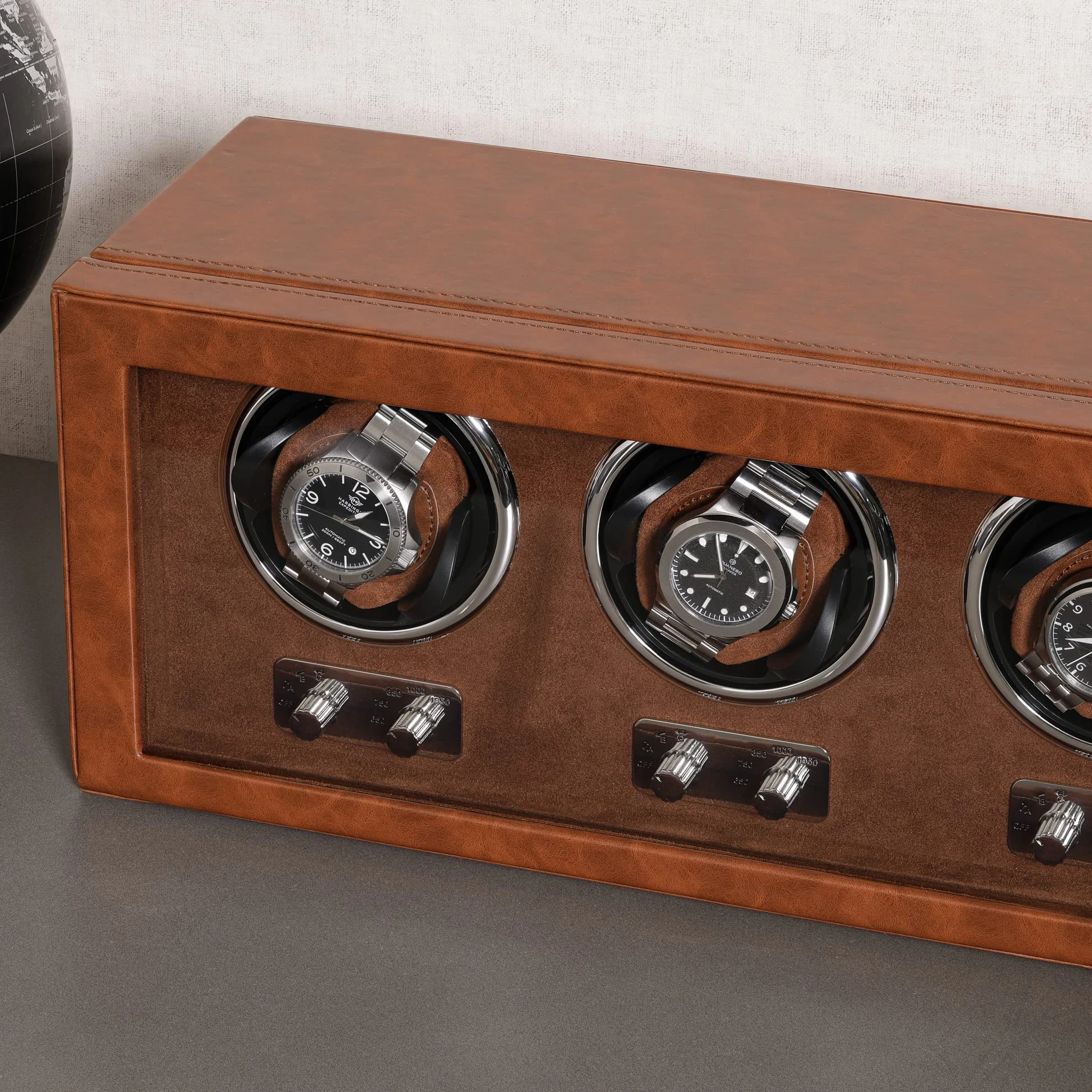 ROTHWELL Bobinador triple relojes automáticos motor silencioso múltiples velocidades ajustes rotación bronceado marrón