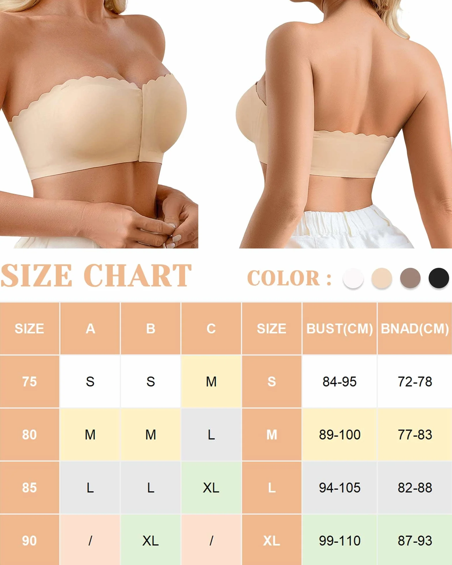 CheChury Sujetador sin Tirantes sin Aros Bandeau Push up para Mujer Tallas Grandes Ajustable Invisible Antideslizante