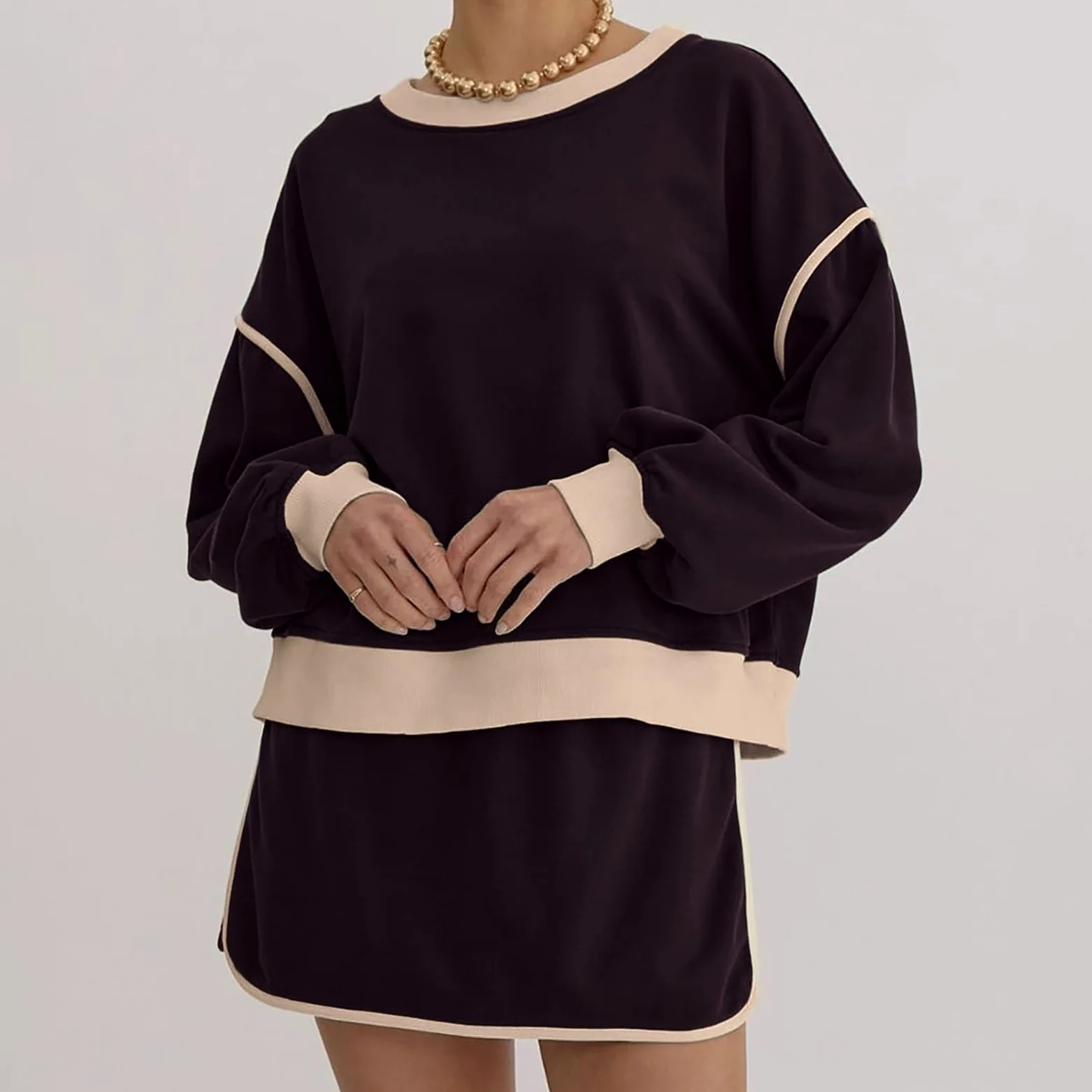 Conjunto de Dos Piezas para Mujer Chándal Casual con Sudadera y Falda de Tiro Coordinado Deportivo