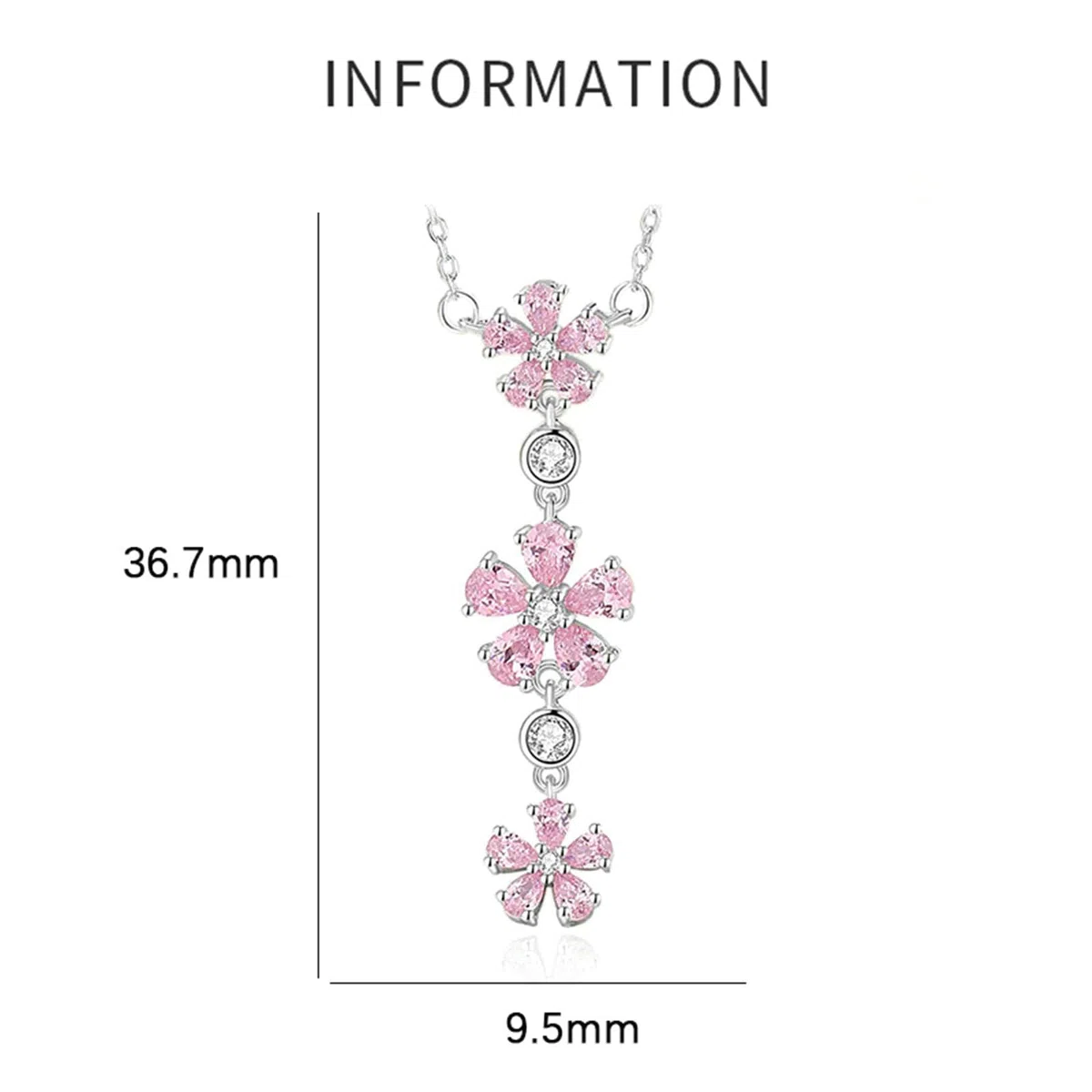 Collar con colgante para mujer de oro blanco 750 585 375, colgante de flores con zafiro rosa y diamante, cadena de oro blanco, 45 cm, sin níquel