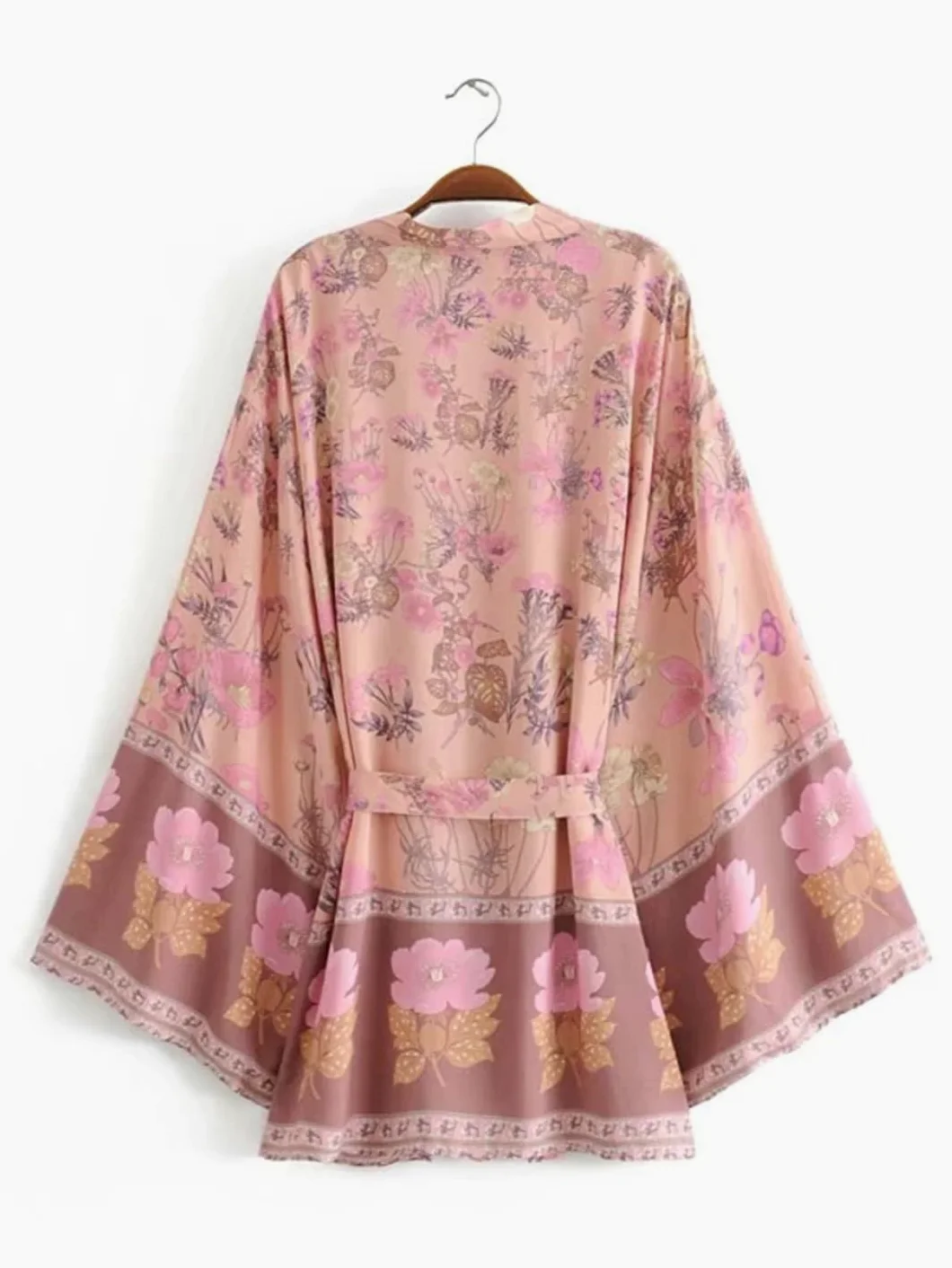 Disimlarl Kimono con estampado floral para mujer, vestido bohemio para playa, cuello en V, bandas, bata de bikini