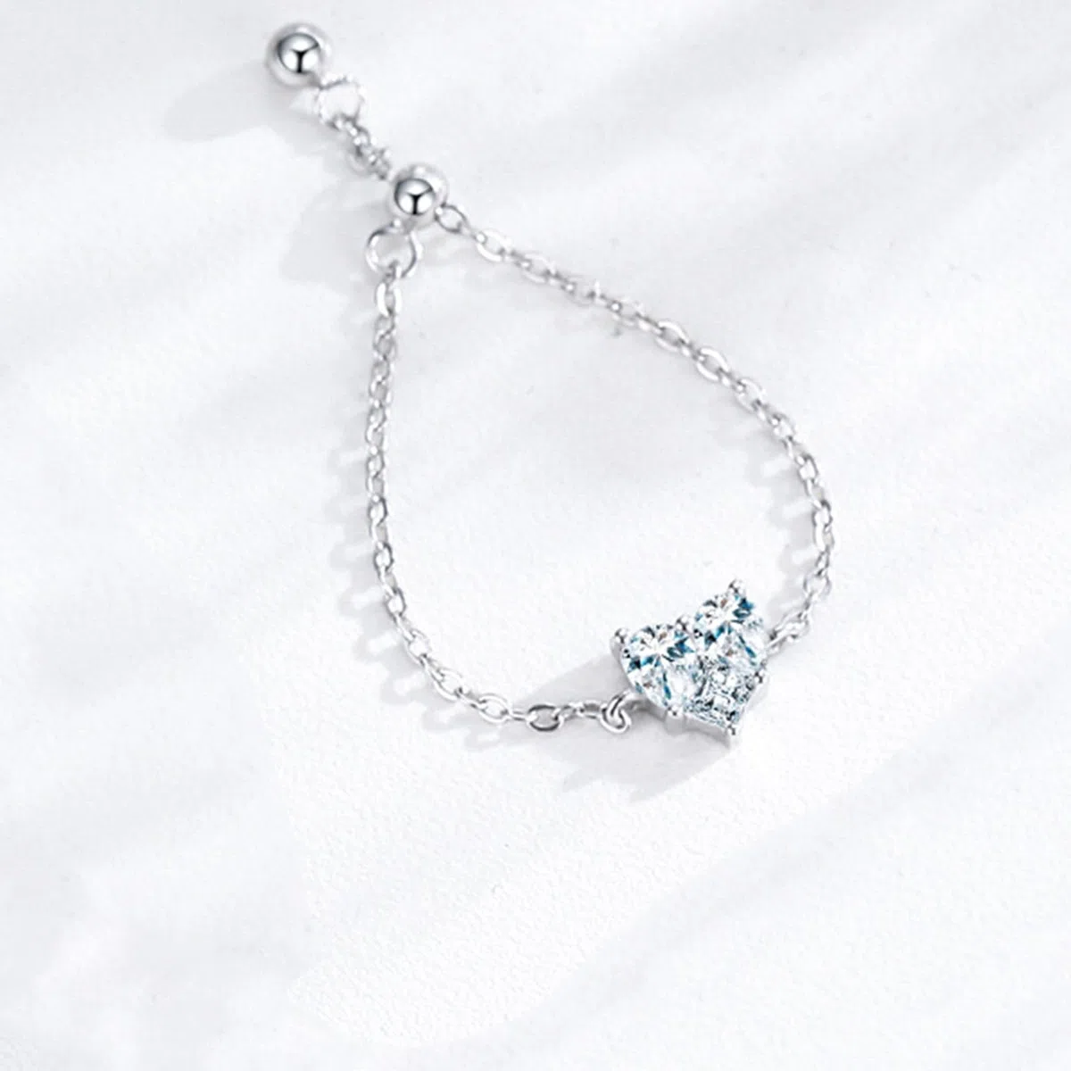 Anillo de cadena de diamantes cultivados en laboratorio de oro blanco de 18 quilates, anillo ajustable personalizado para mujer