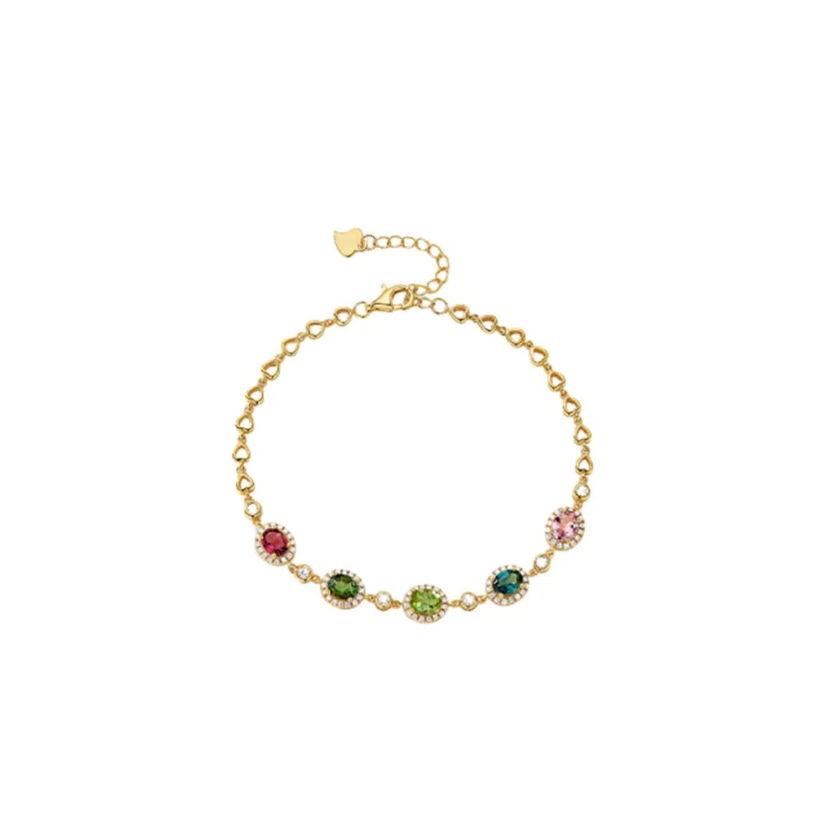 Pulseras de la amistad para adultos, oro amarillo de 14 quilates, ovaladas con piedras preciosas naturales coloridas de 1,6 quilates y circonita cúbica, pulsera y pulseras para mujer de 19 + 3