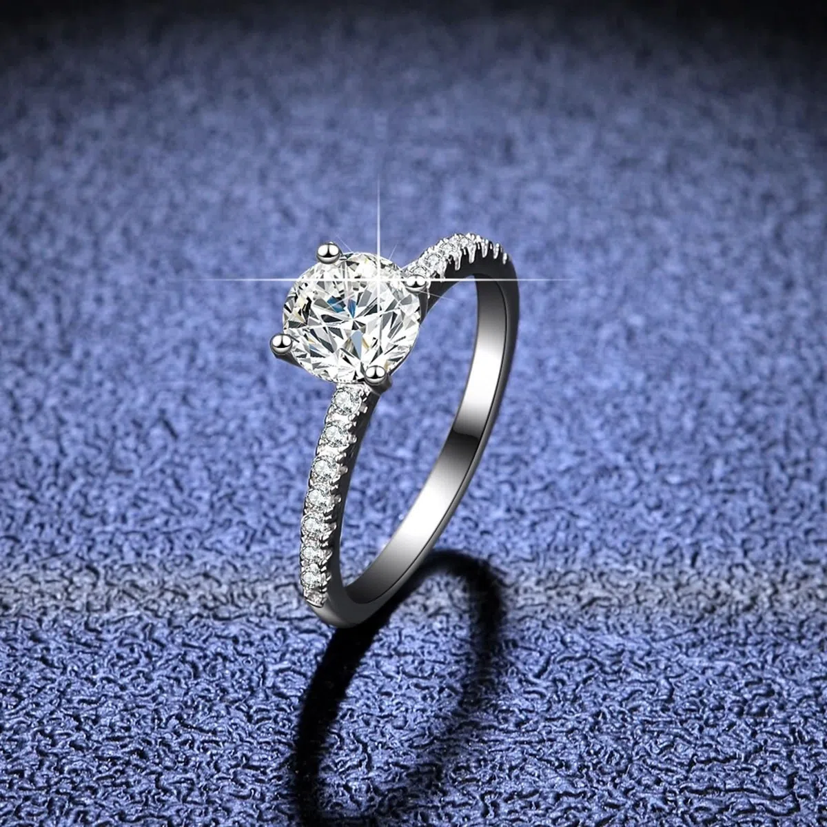 Anillos de amistad para mujer, anillos para mujer, dedos pequeños, 6 dientes, redondos, con moissanita, plata de 2 quilates, oro blanco 9 K, talla 52 (16,6)