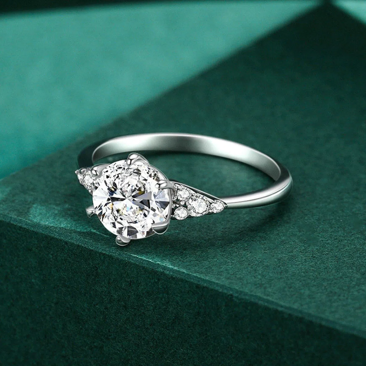 Anillo de oro blanco Moissanite 1ct, anillo de boda elegante de oro auténtico para mujer
