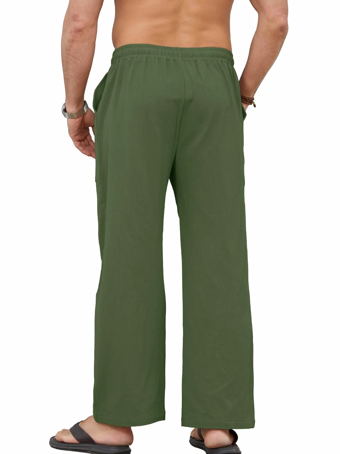 Pantalon Lino Hombre Pantalones de Verano Ligero Corte Holgado con Cintura Elástica y Cordón, con Bolsillos, para Playa, Vacaciones y Uso Diario