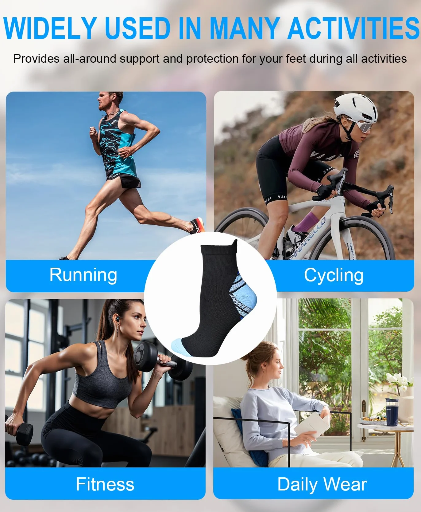 Calcetines de Compresión Tobilleros Hombre Mujer Fascitis Plantar Soporte Arco Deporte Trail Running Ciclismo Senderismo