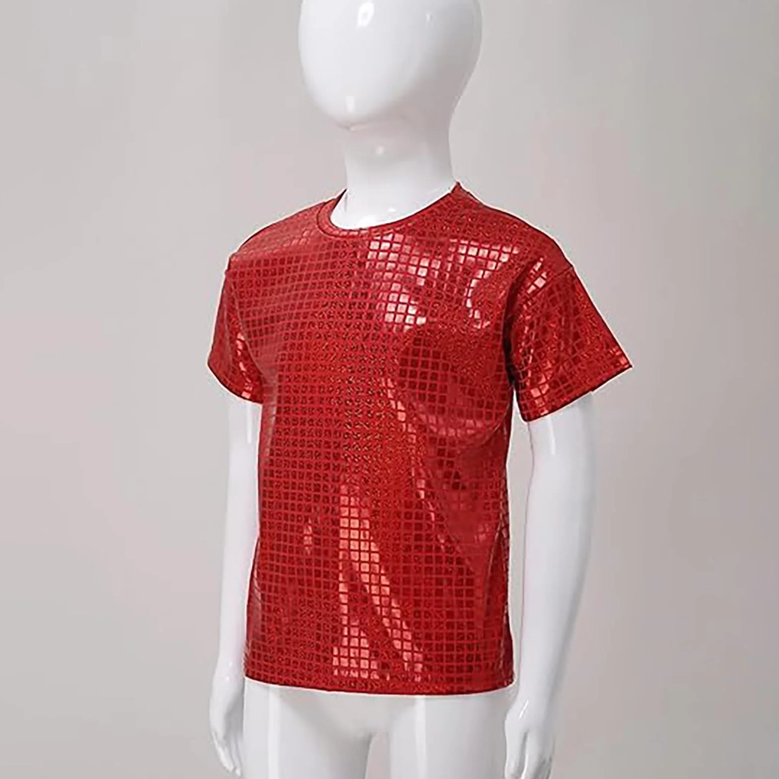 Camiseta Manga Corta Crop Top Brillante De Baile Lentejuelas Niñas Niños