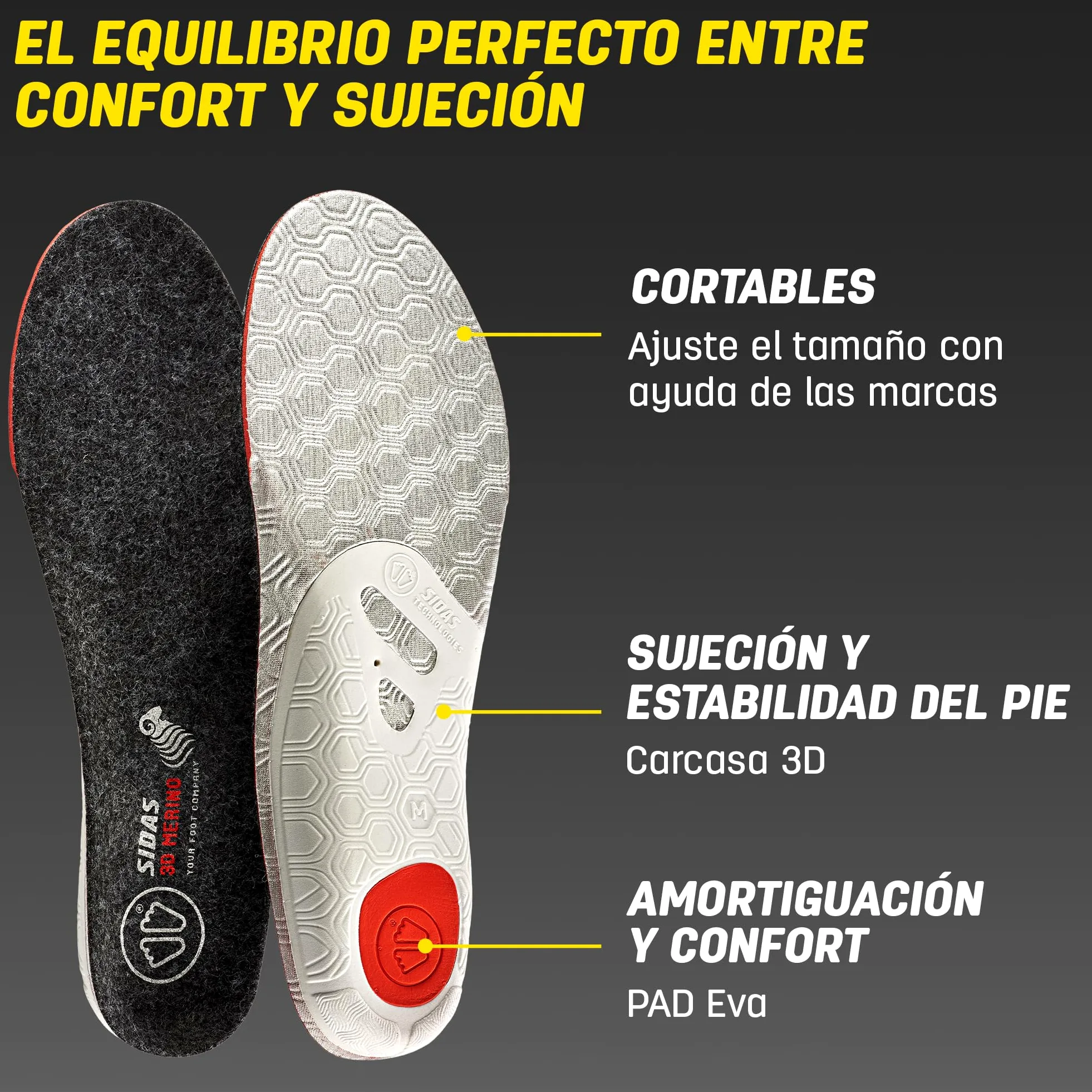 Sidas Plantillas de lana merina, Winter 3D, para esquí y actividades invernales, plantillas aislantes y cómodas (39-41)