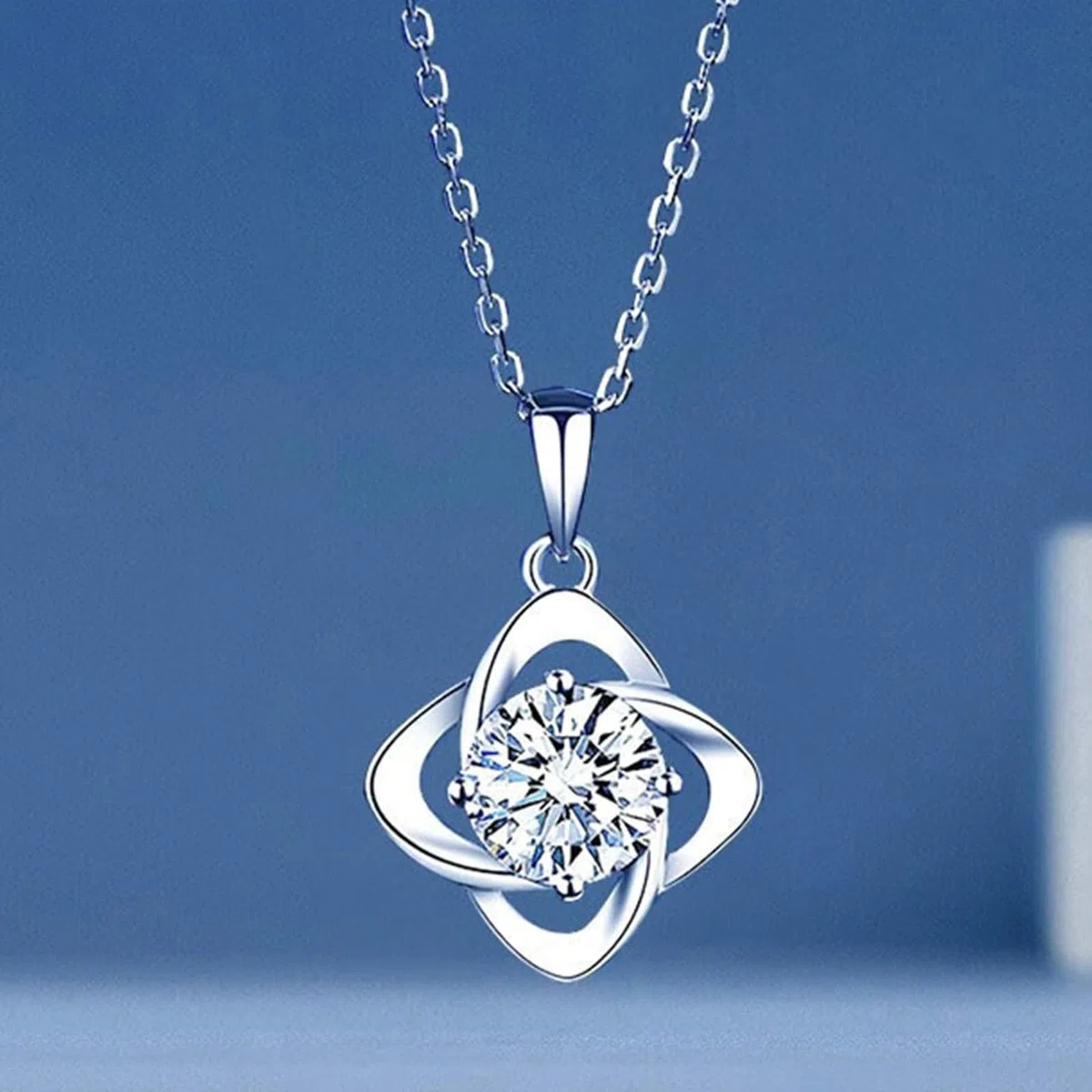 Collar para mujer de oro blanco 750 585 375 de oro auténtico, cadena colgante de trébol con moissanita, 1 ct, collar de boda para mujer