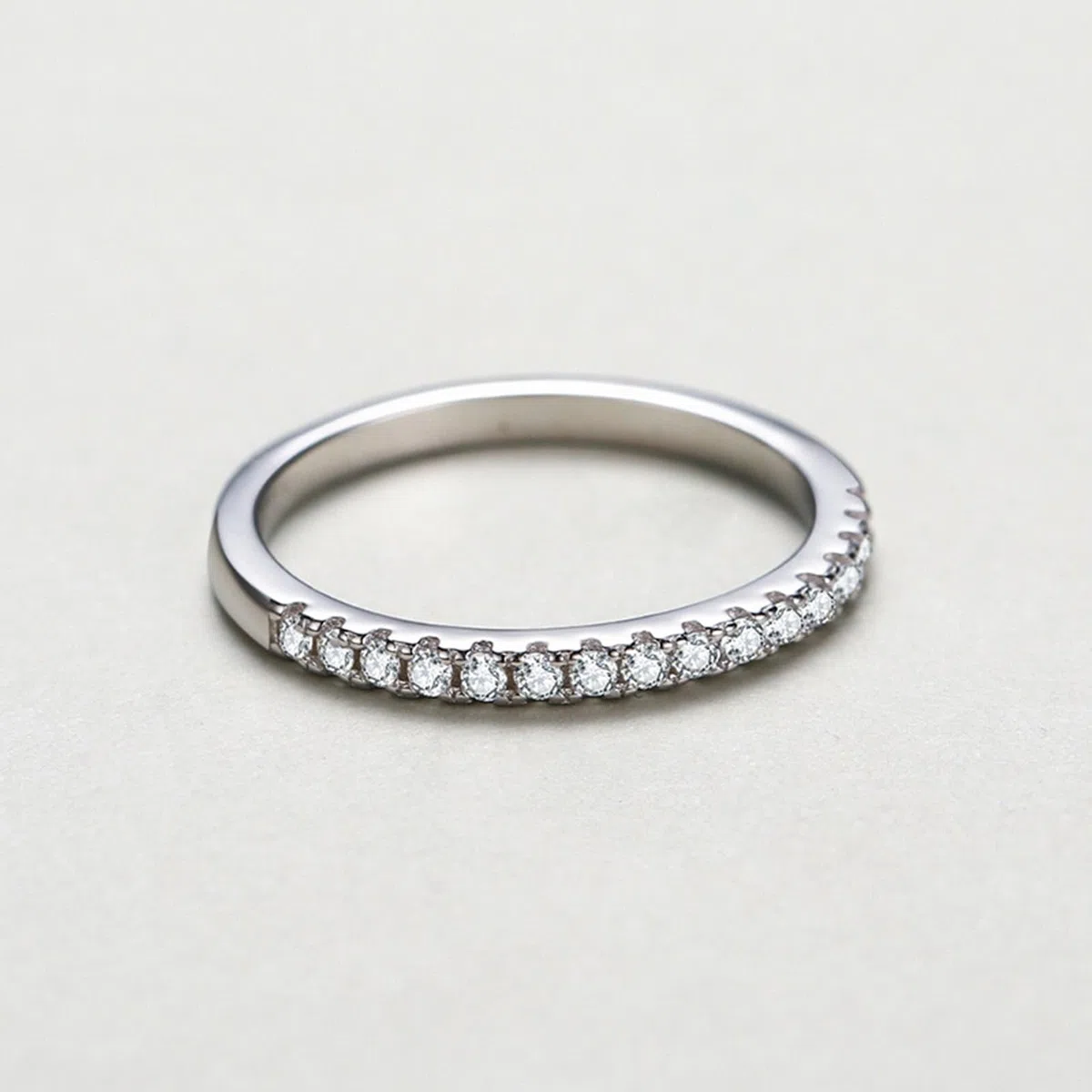 KnSam Anillo de la amistad de oro auténtico, 9 K/14 K/18 K, oro blanco, elegante, fila, anillos con diamante, oro blanco Au 375/585/750, anillo solitario, talla 47-65